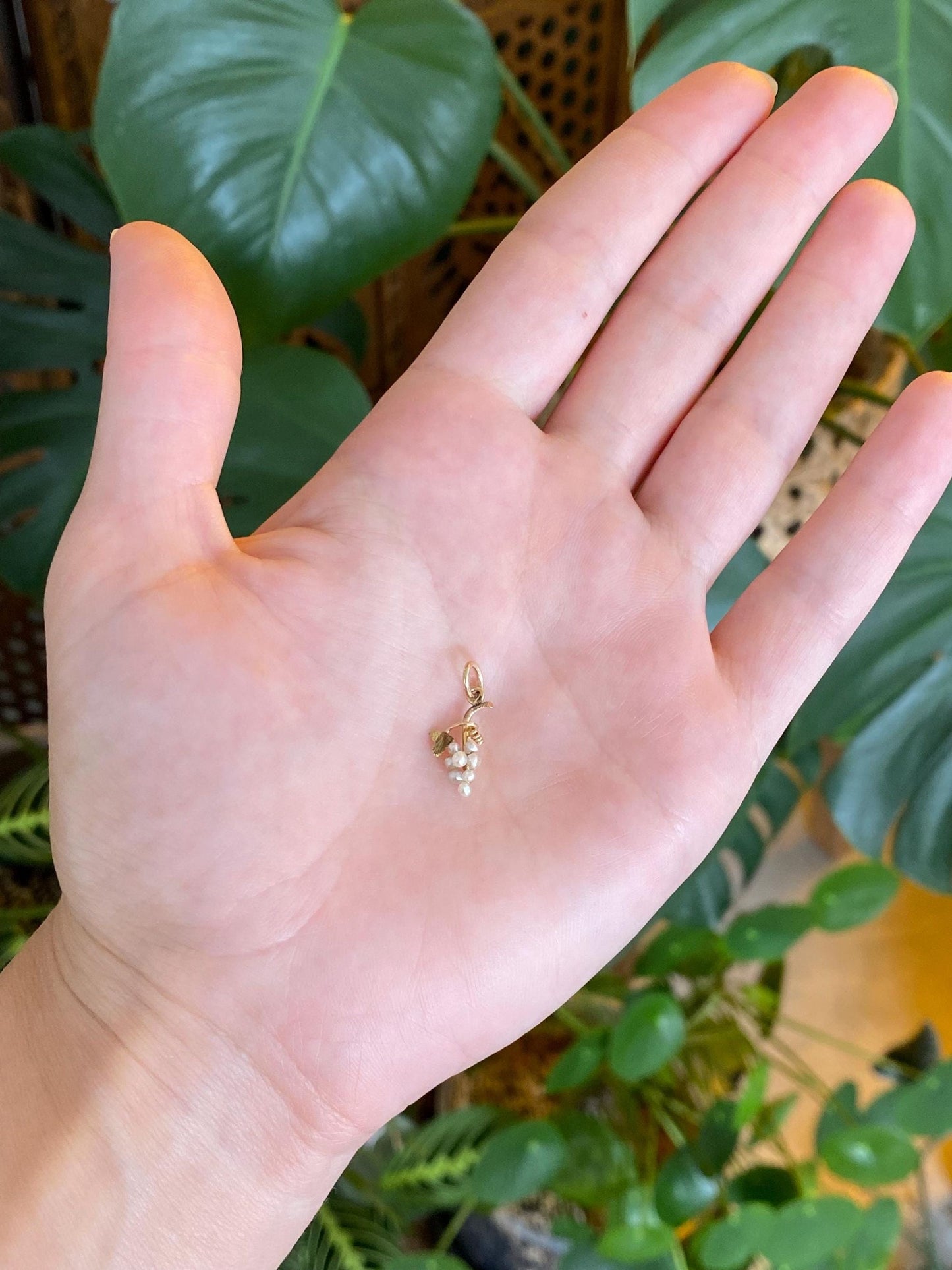 Vintage Solid 14k Yellow Gold Pearls Grapes Stick Pin Conversion Charm