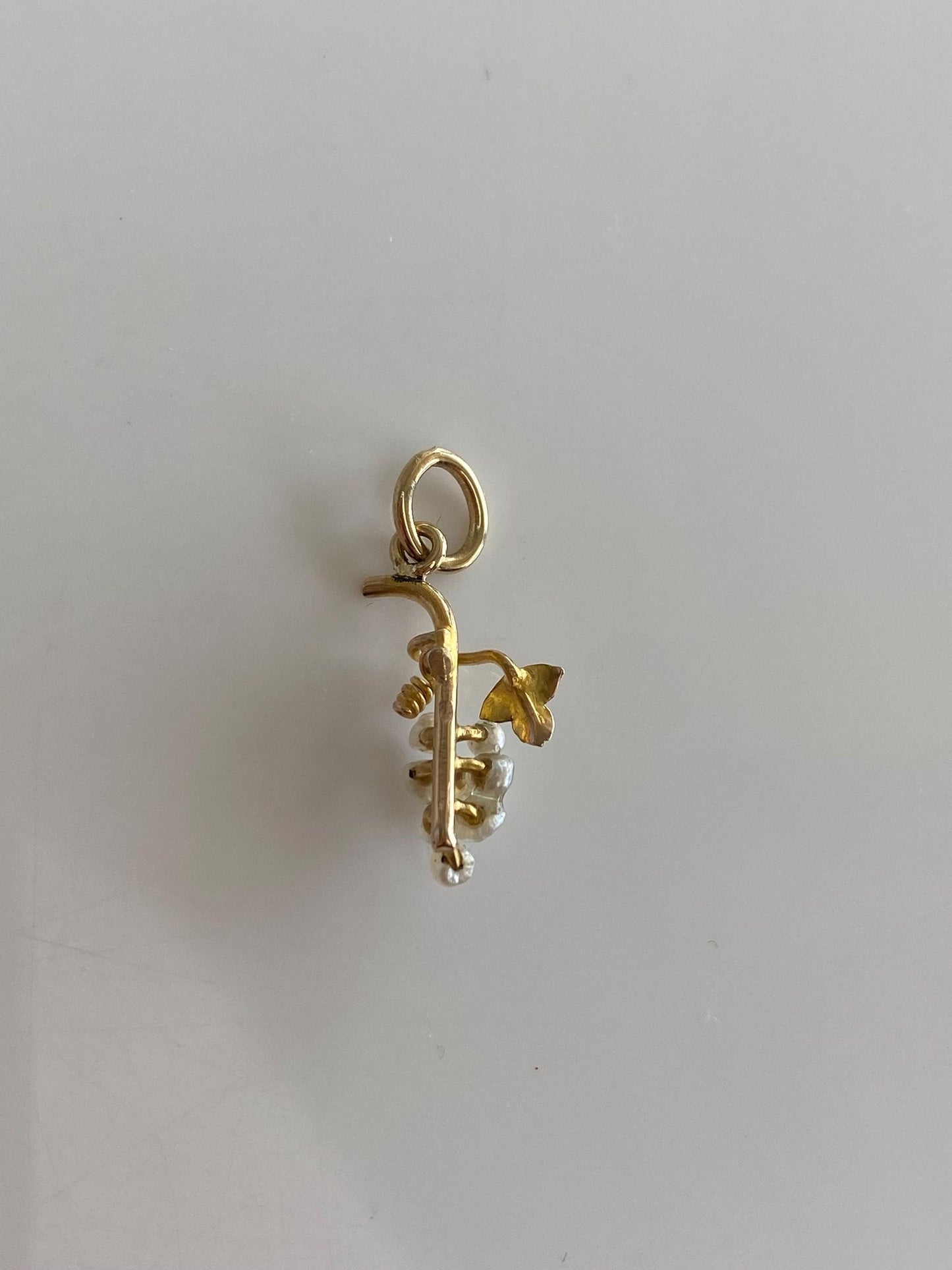 Vintage Solid 14k Yellow Gold Pearls Grapes Stick Pin Conversion Charm