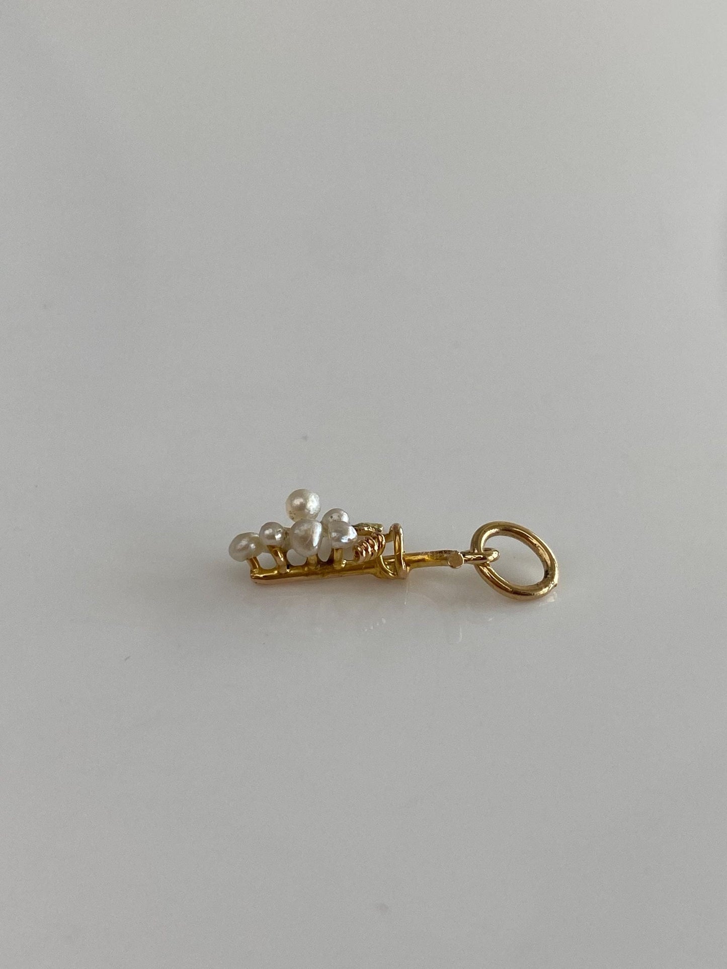 Vintage Solid 14k Yellow Gold Pearls Grapes Stick Pin Conversion Charm