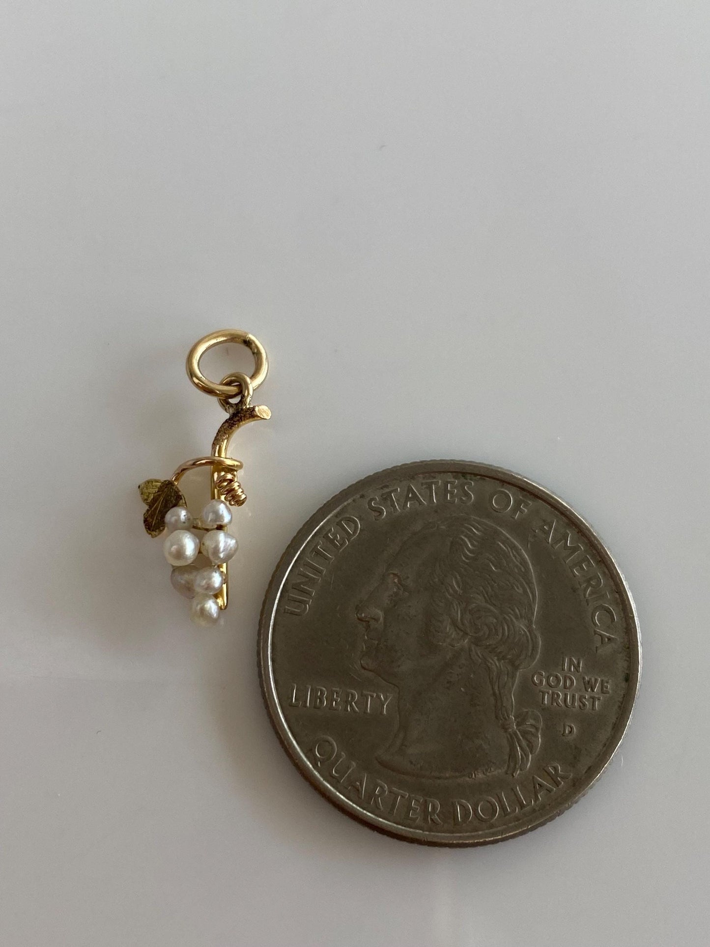 Vintage Solid 14k Yellow Gold Pearls Grapes Stick Pin Conversion Charm