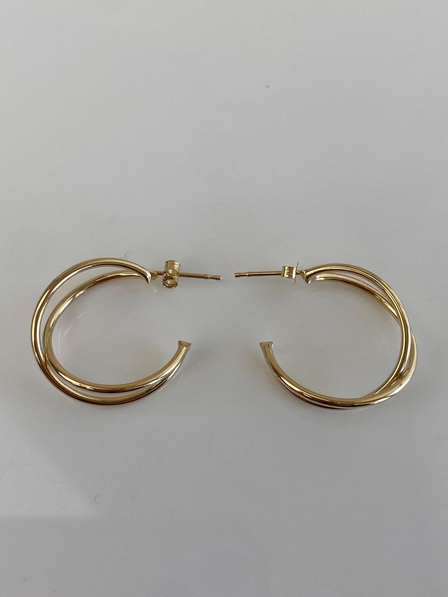 Vintage 14k Yellow Gold Criss Cross Hoop Earrings
