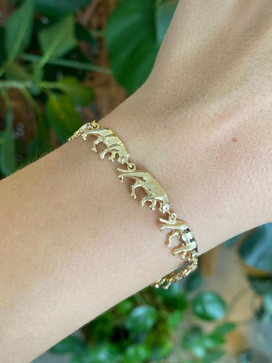 Solid 14k Yellow Gold Jaguar Link Bracelet - 7 inches