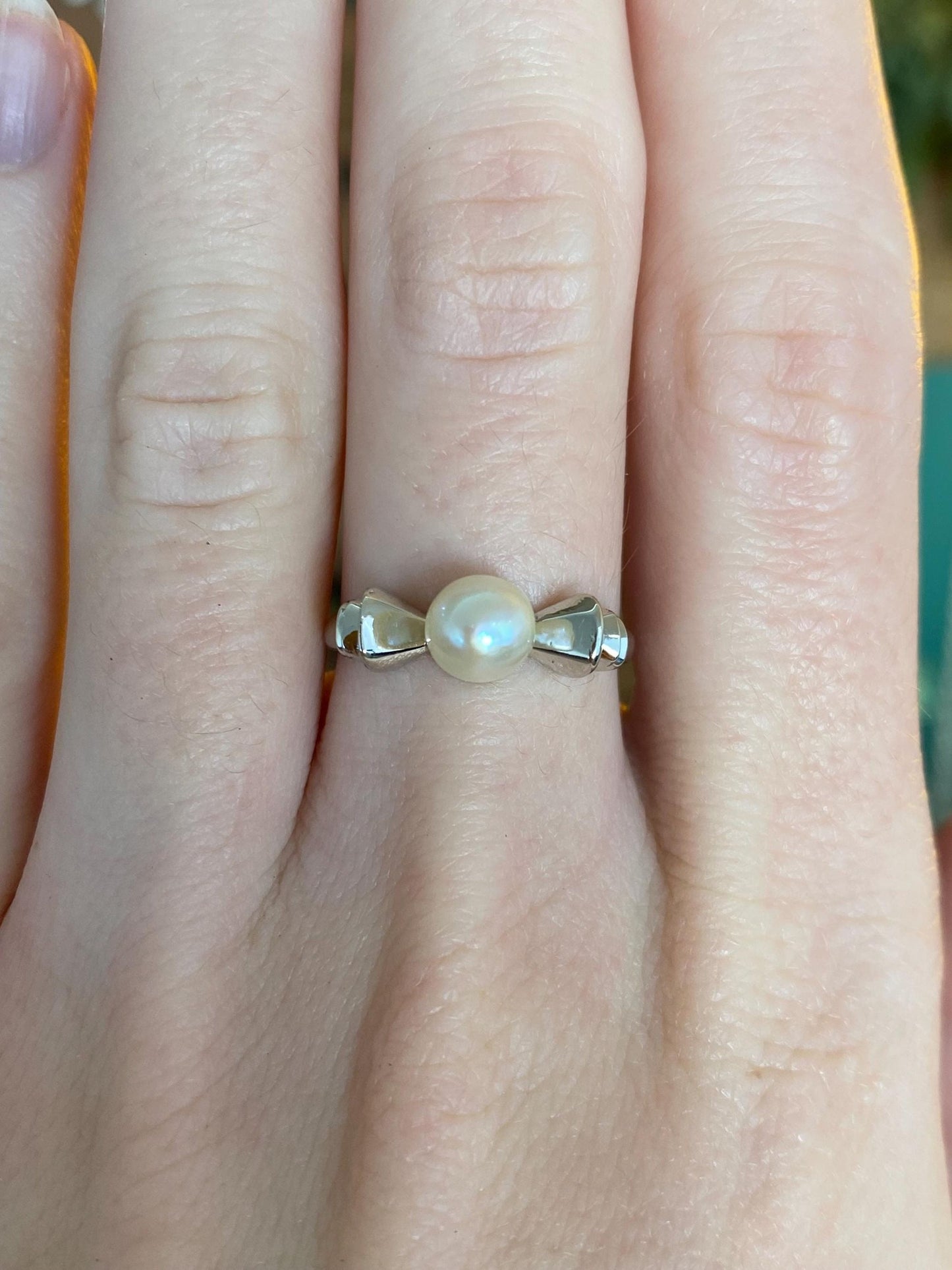 Vintage Solid 14k White Gold Pearl Ring - Size 6.25