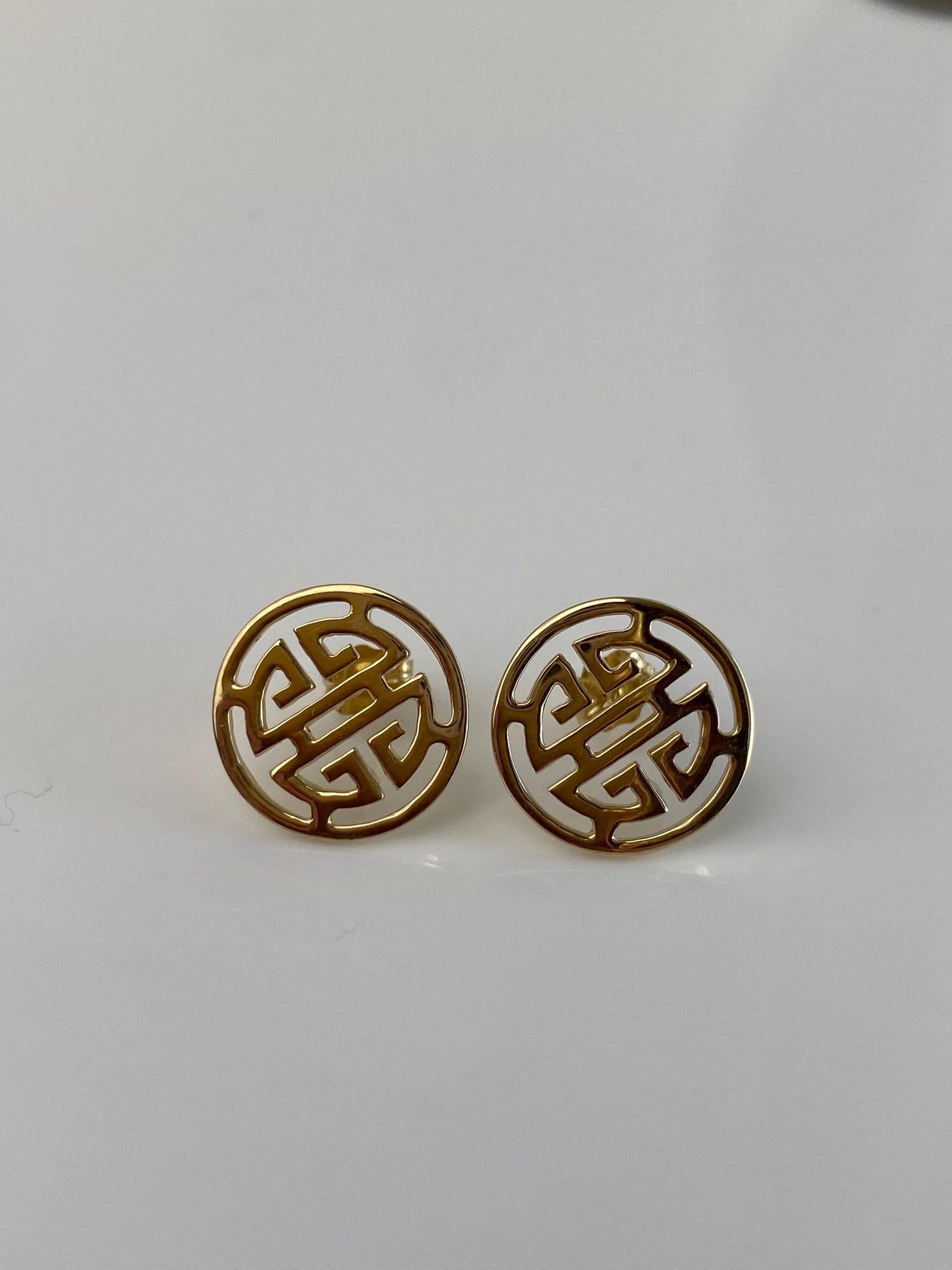 Vintage Solid 14k Yellow Gold Greek Key Design Stud Earrings