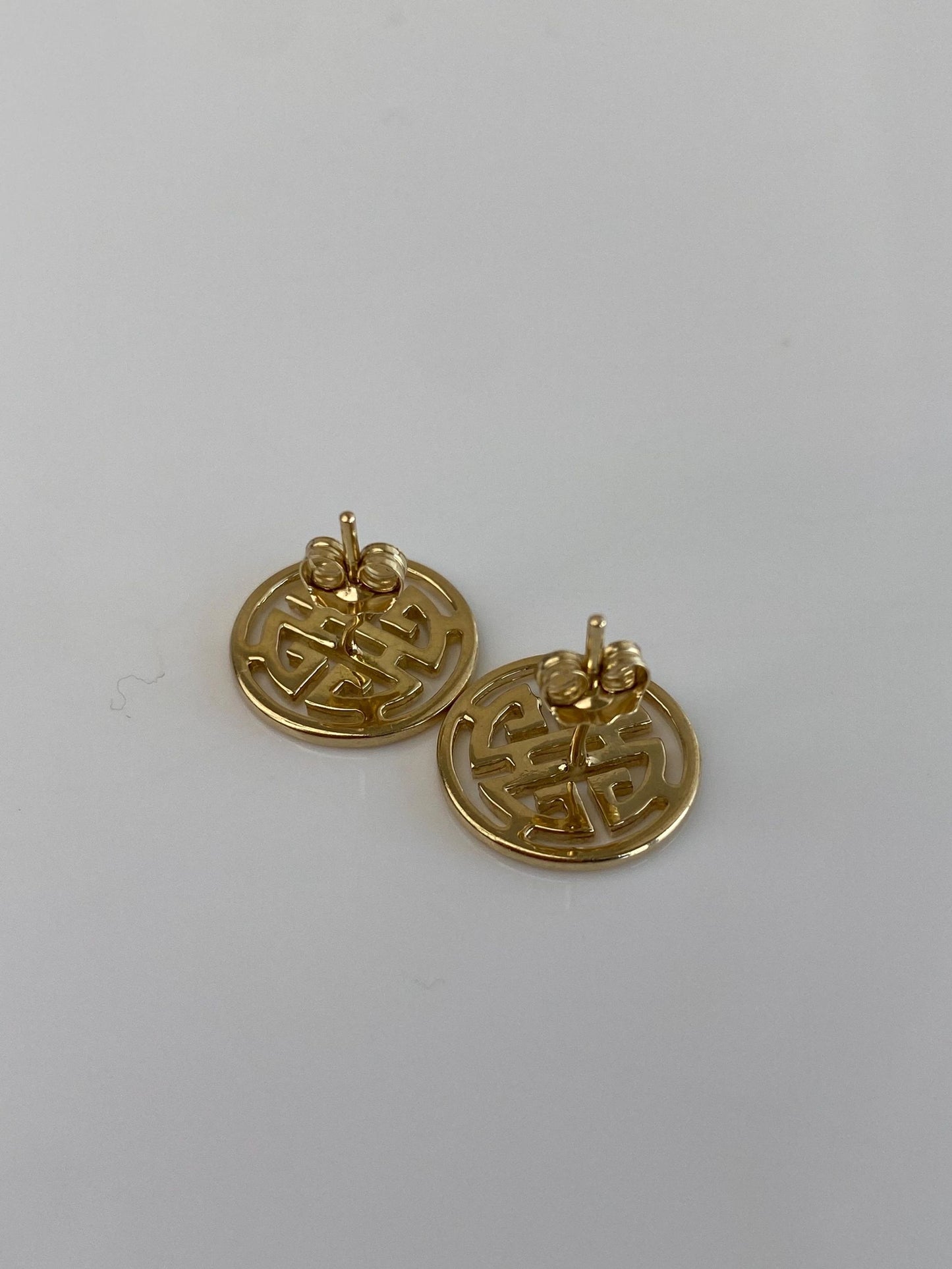 Vintage Solid 14k Yellow Gold Greek Key Design Stud Earrings