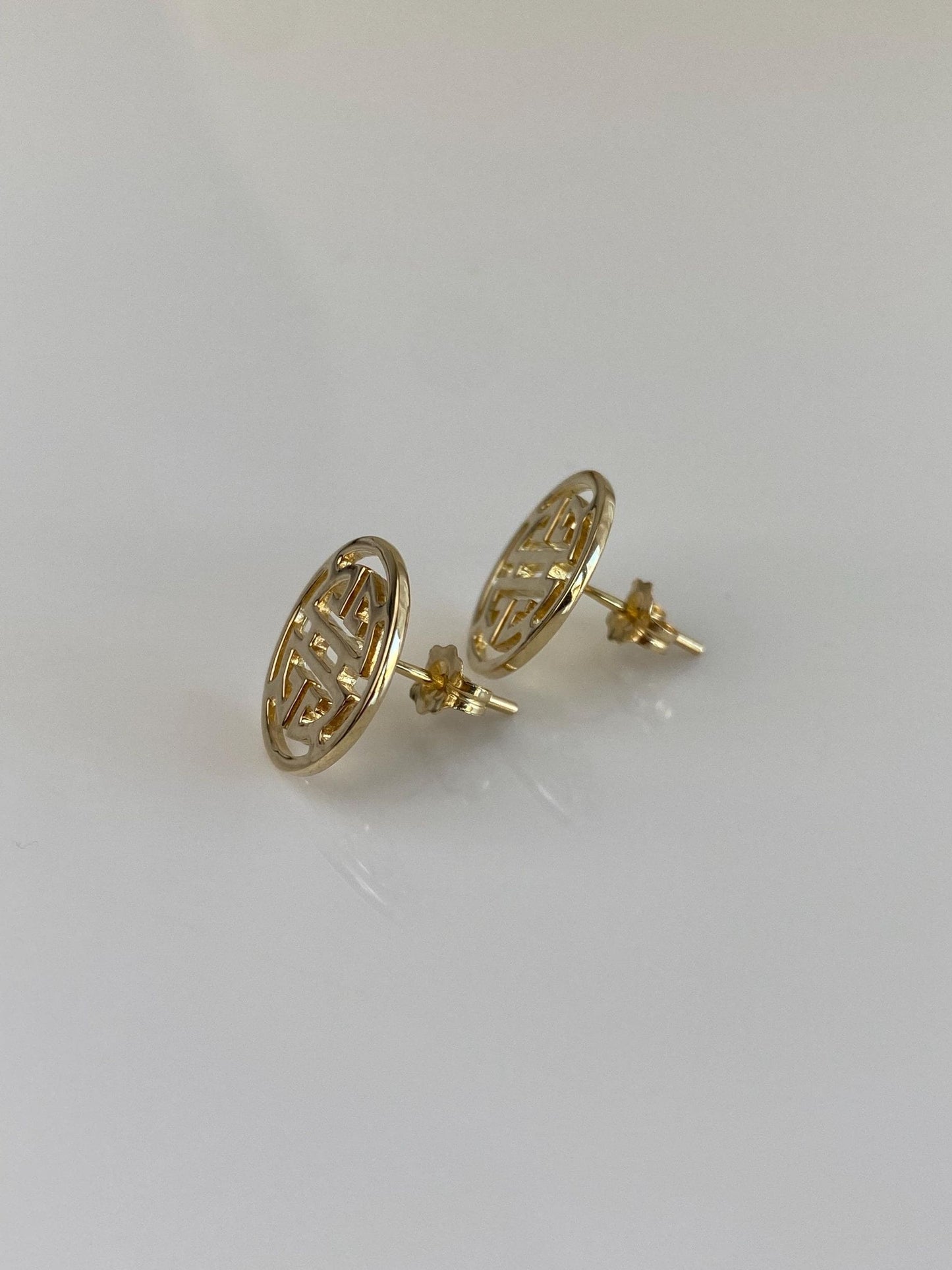 Vintage Solid 14k Yellow Gold Greek Key Design Stud Earrings