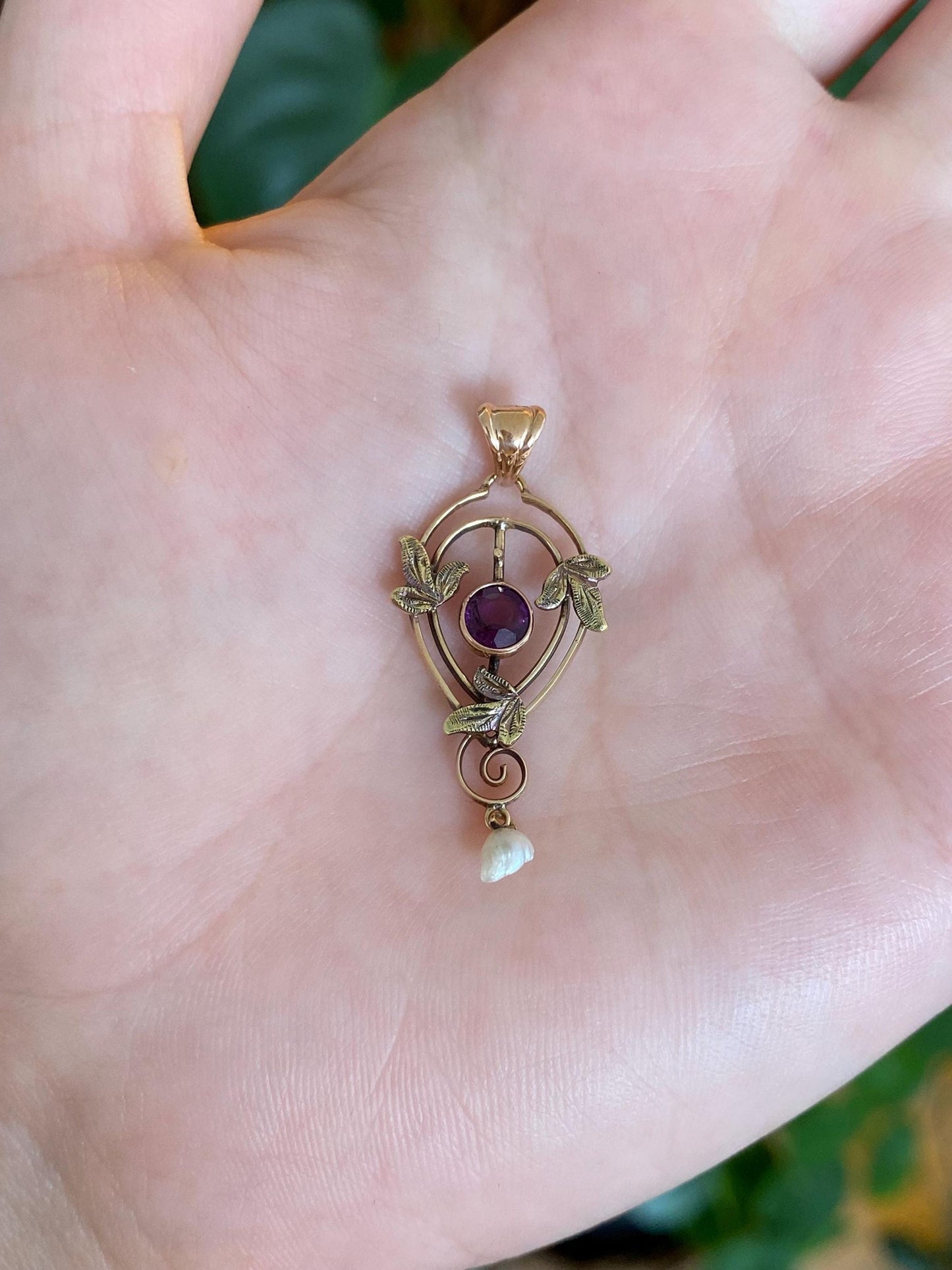 Vintage Solid 10k Multi Gold Purple Cubic Zirconia Pearl Dangle Stick Pin Conversion Charm