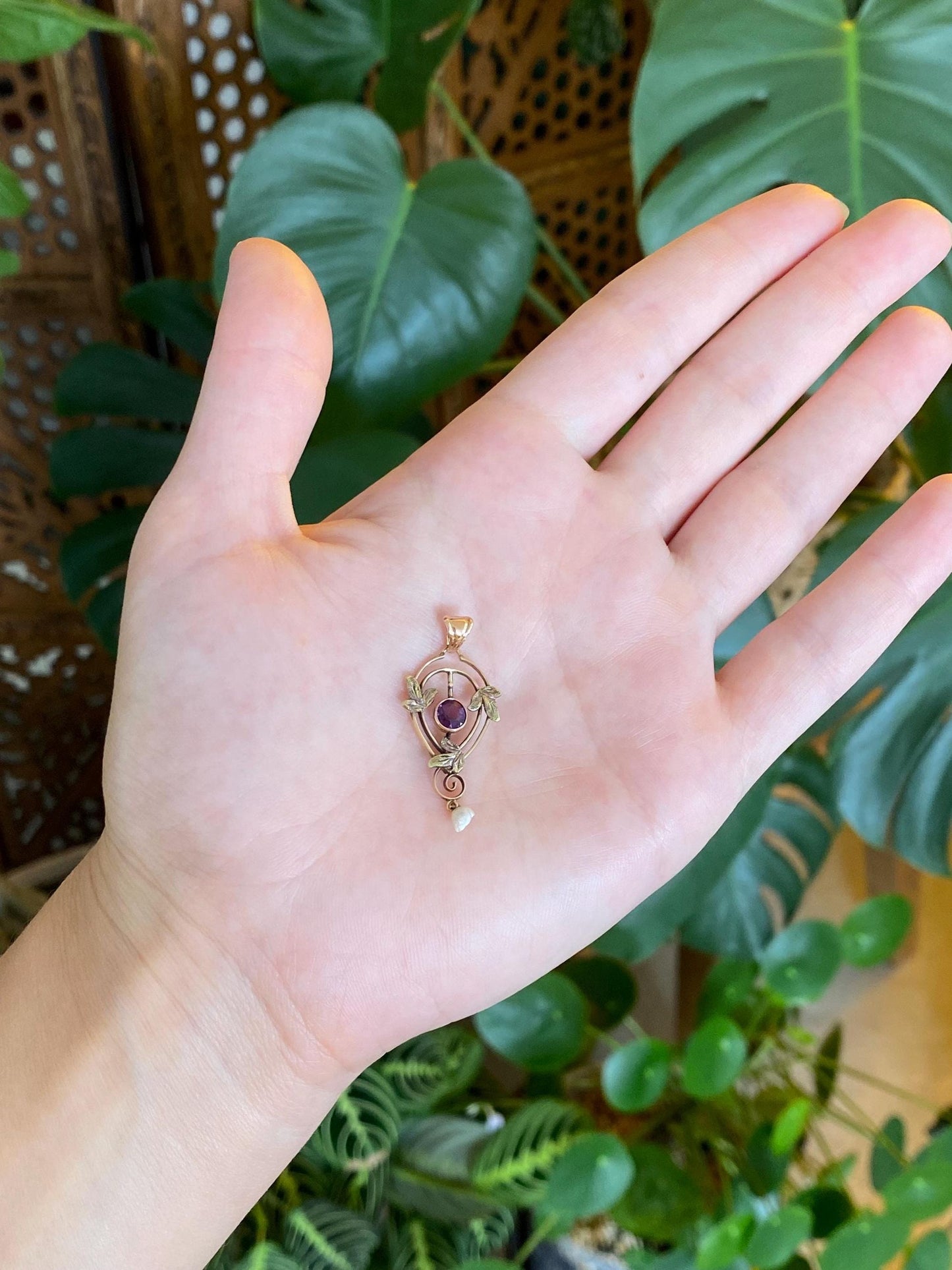 Vintage Solid 10k Multi Gold Purple Cubic Zirconia Pearl Dangle Stick Pin Conversion Charm