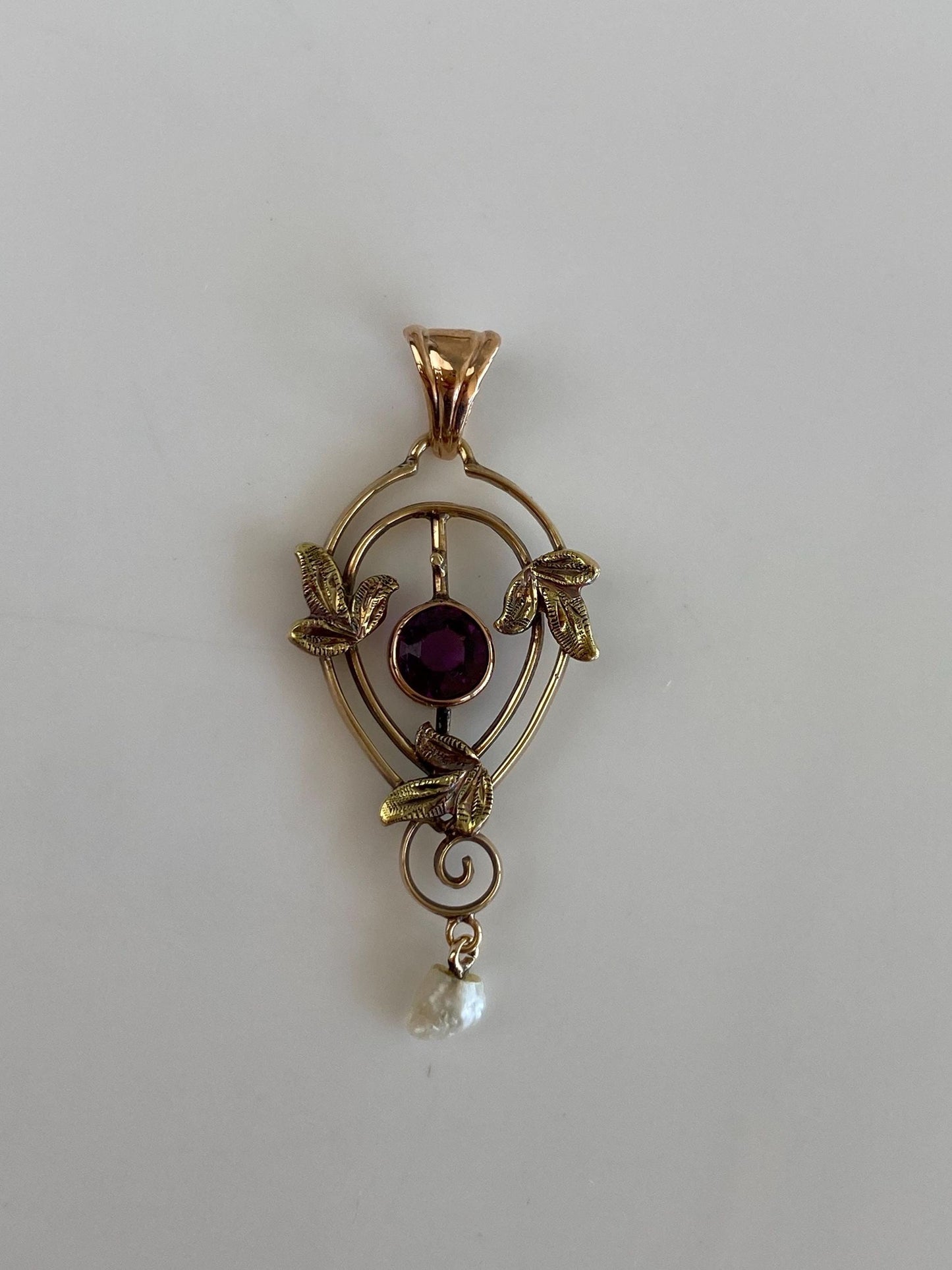 Vintage Solid 10k Multi Gold Purple Cubic Zirconia Pearl Dangle Stick Pin Conversion Charm