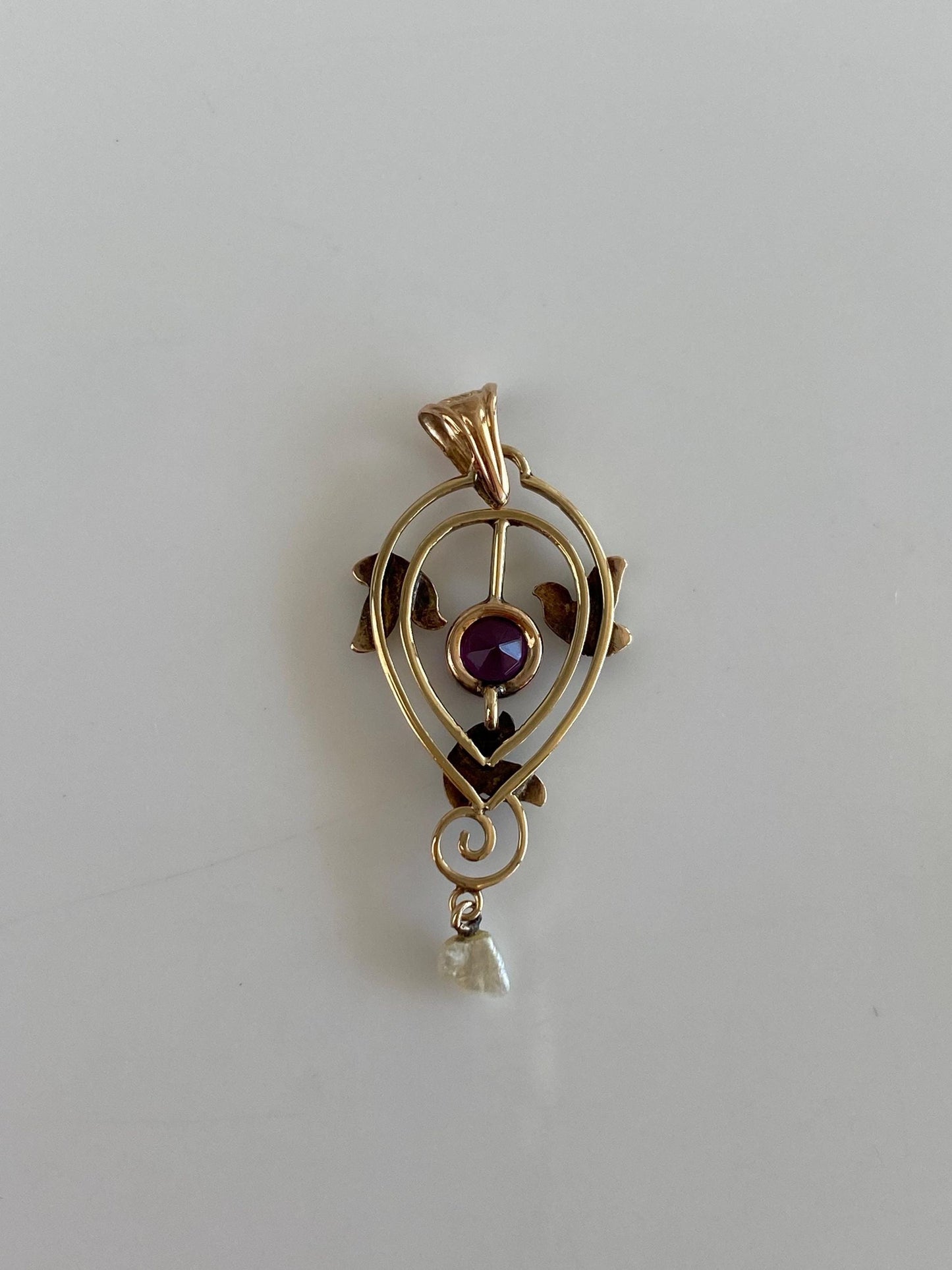 Vintage Solid 10k Multi Gold Purple Cubic Zirconia Pearl Dangle Stick Pin Conversion Charm