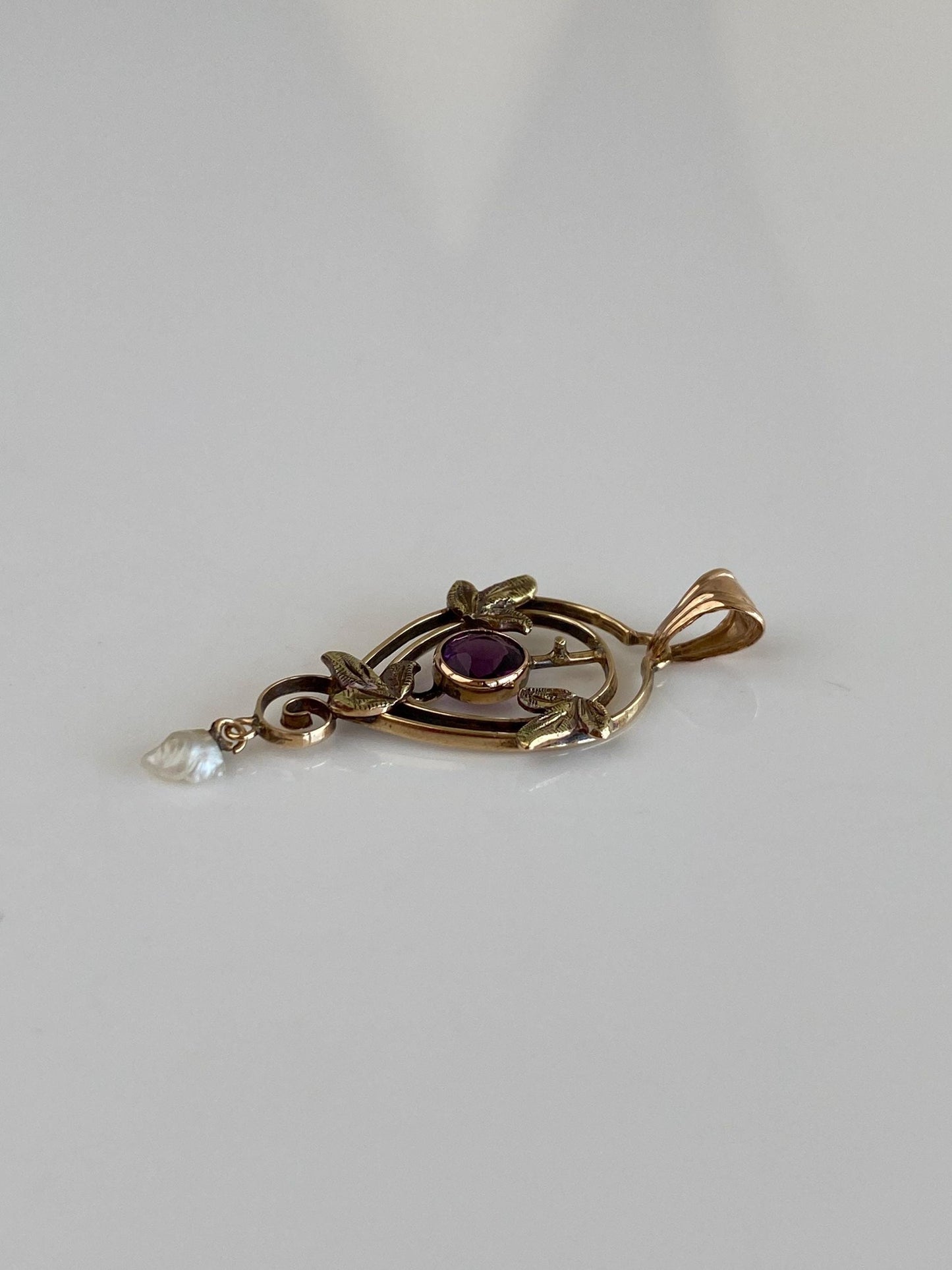 Vintage Solid 10k Multi Gold Purple Cubic Zirconia Pearl Dangle Stick Pin Conversion Charm
