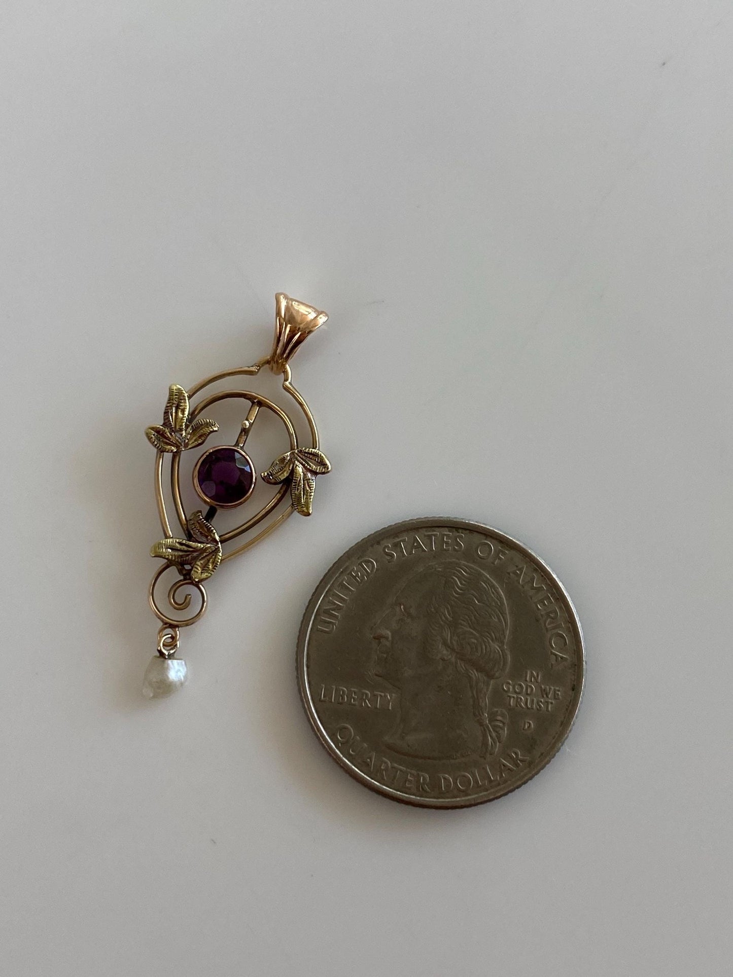 Vintage Solid 10k Multi Gold Purple Cubic Zirconia Pearl Dangle Stick Pin Conversion Charm