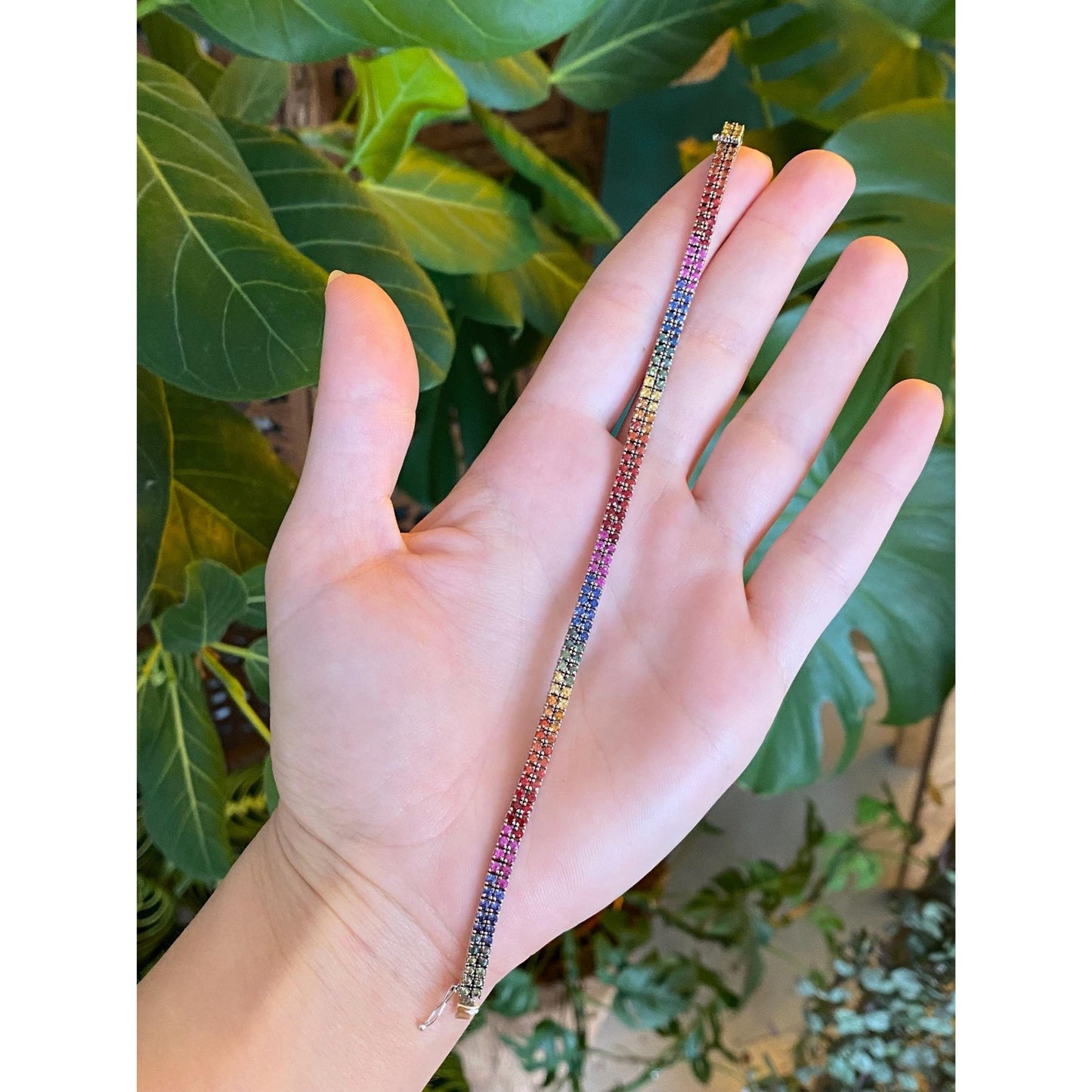 Solid 14k White Gold Rainbow Sapphire Tennis Bracelet - 7 inches