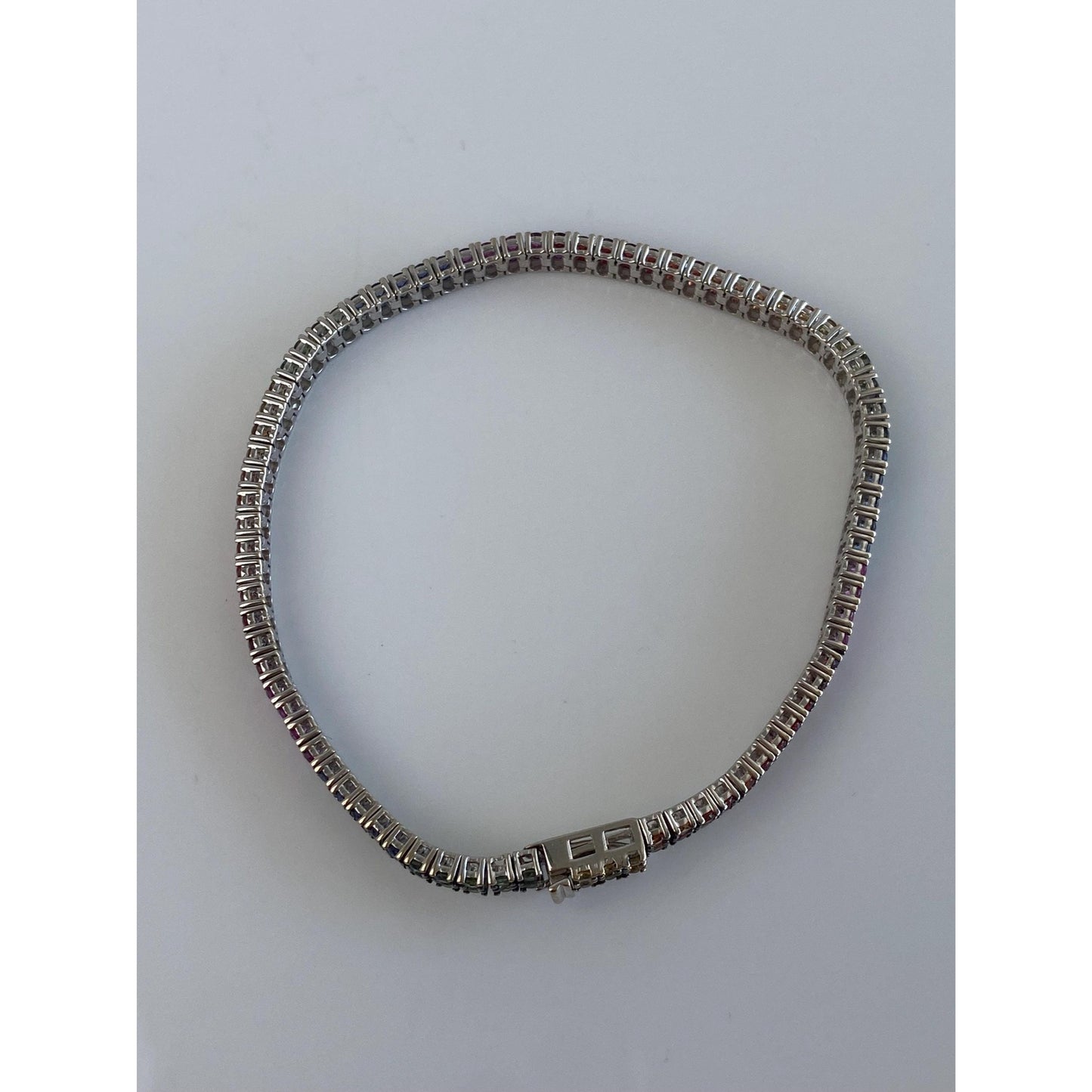 Solid 14k White Gold Rainbow Sapphire Tennis Bracelet - 7 inches