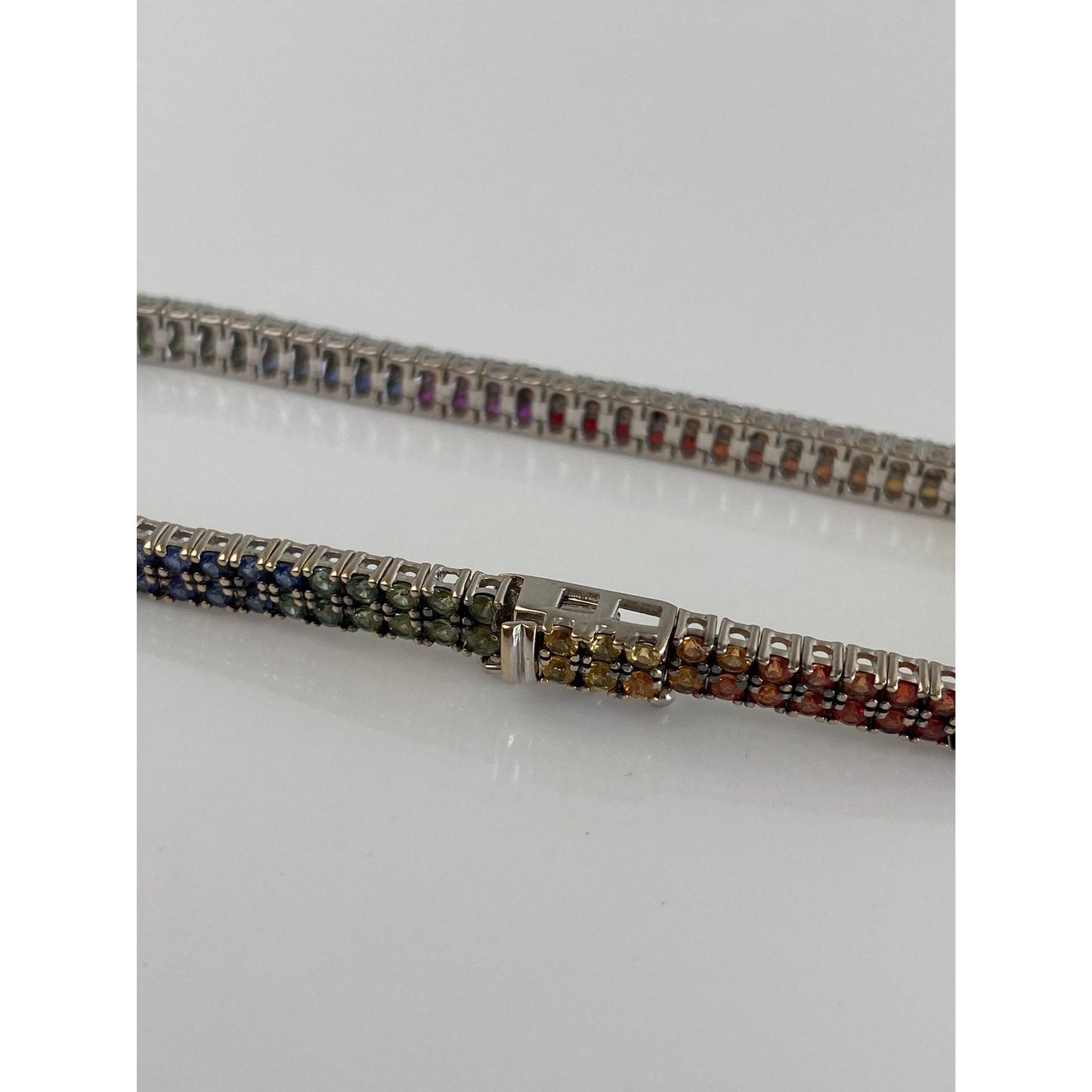 Solid 14k White Gold Rainbow Sapphire Tennis Bracelet - 7 inches