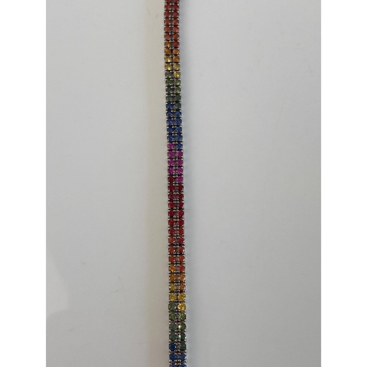 Solid 14k White Gold Rainbow Sapphire Tennis Bracelet - 7 inches
