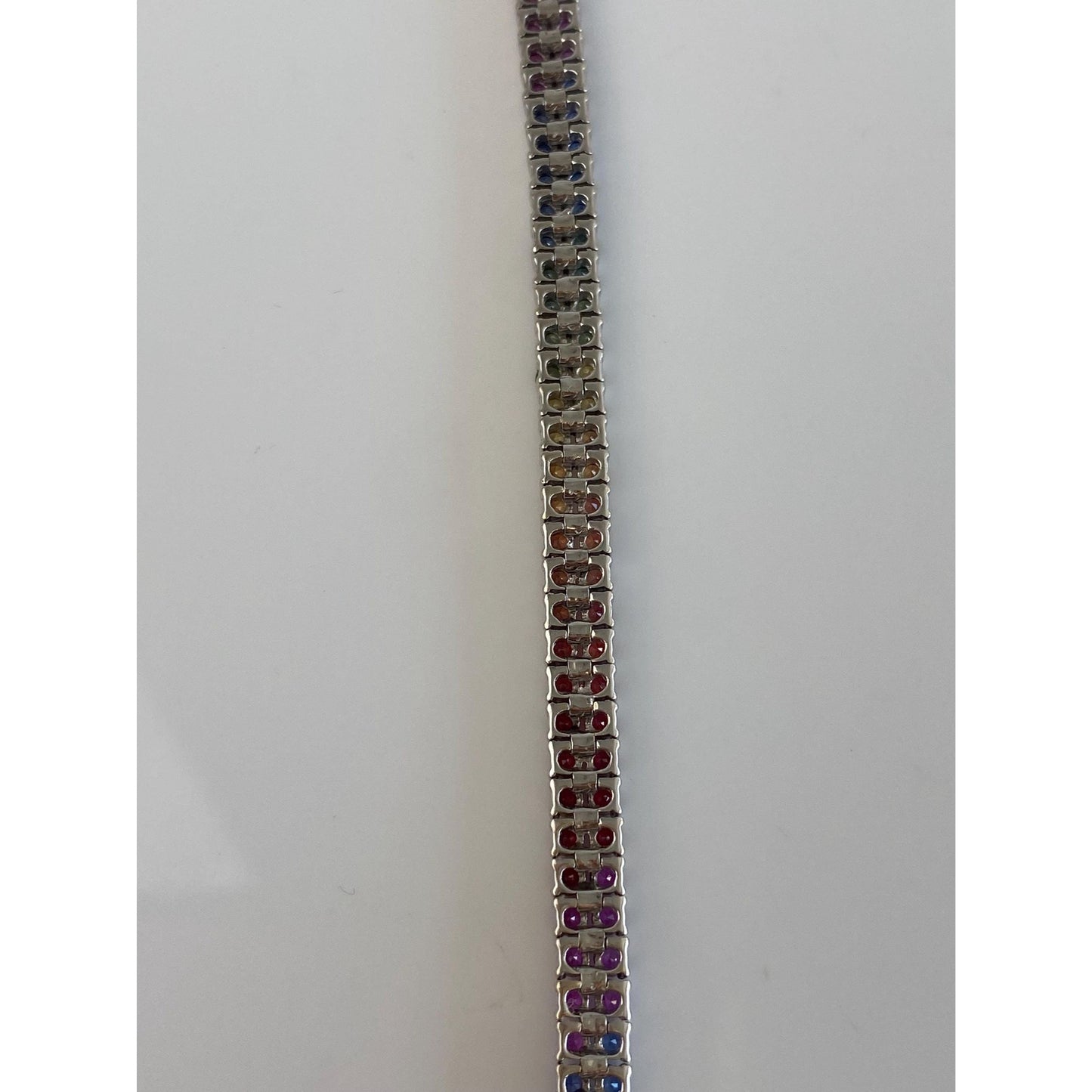 Solid 14k White Gold Rainbow Sapphire Tennis Bracelet - 7 inches