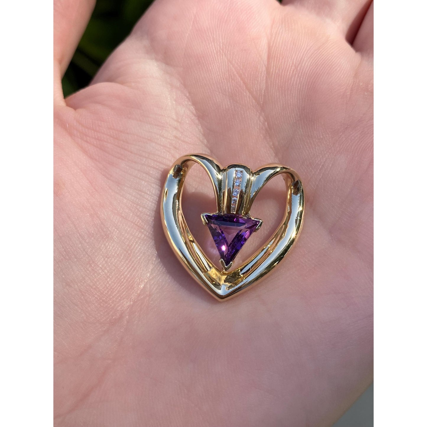 Vintage Solid 14k Yellow Gold Diamond Amethyst Slide Charm