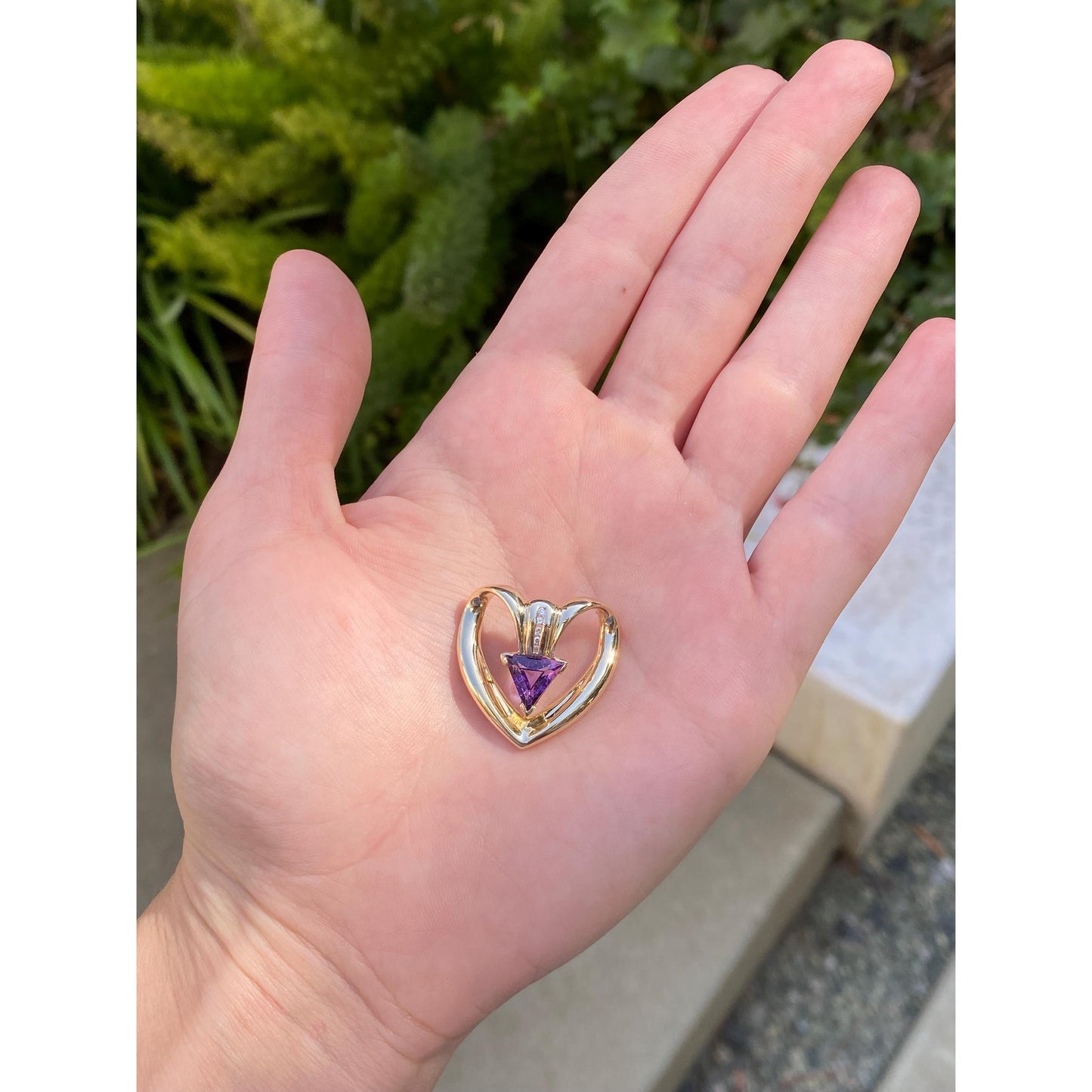 Vintage Solid 14k Yellow Gold Diamond Amethyst Slide Charm