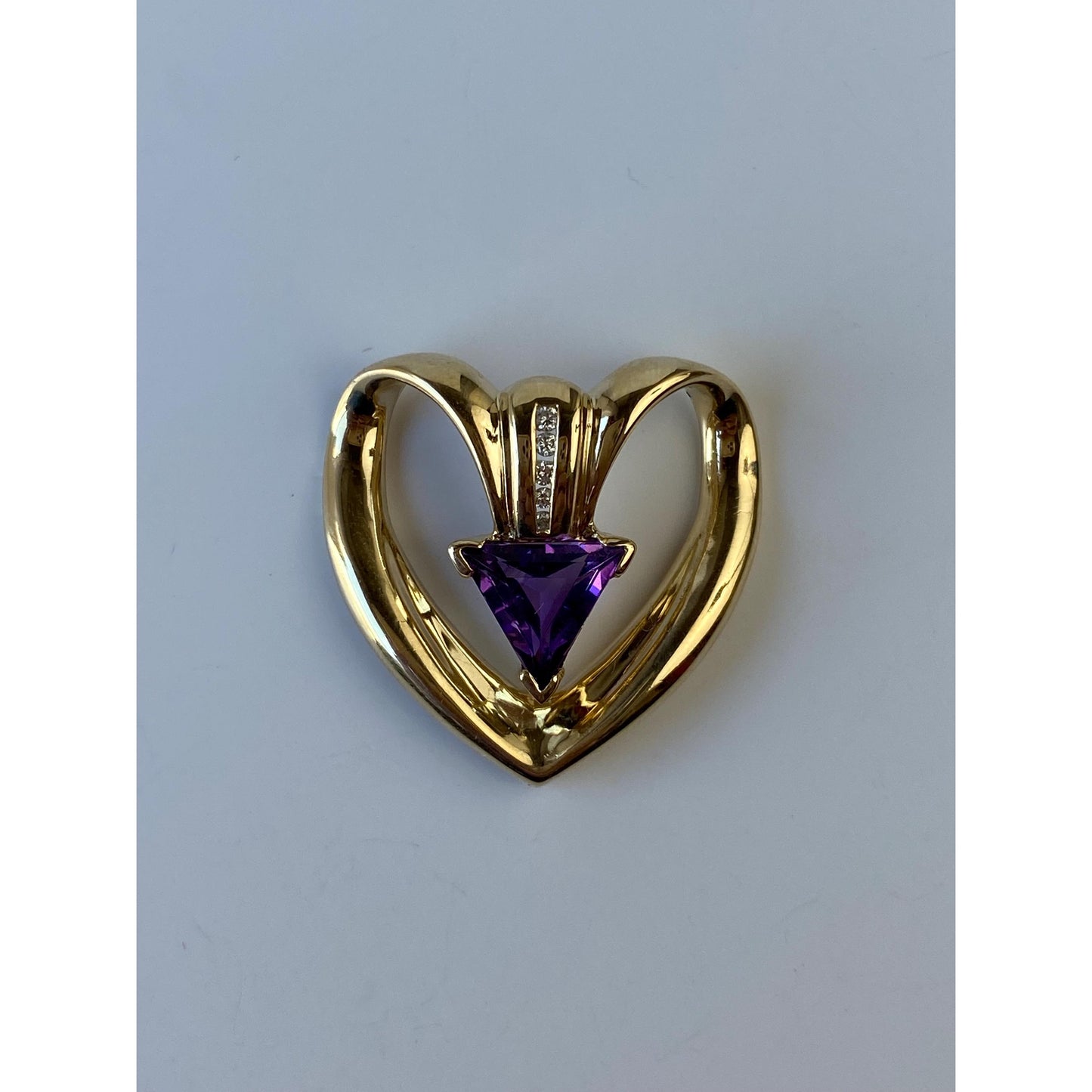 Vintage Solid 14k Yellow Gold Diamond Amethyst Slide Charm