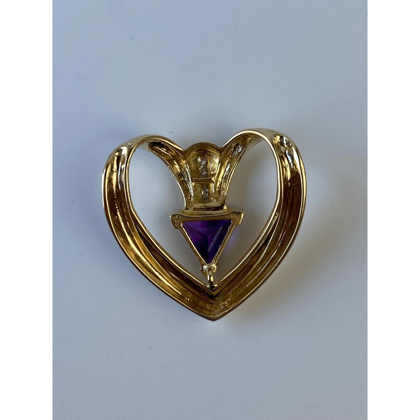 Vintage Solid 14k Yellow Gold Diamond Amethyst Slide Charm