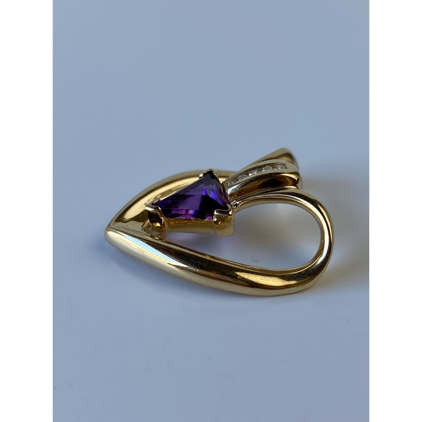 Vintage Solid 14k Yellow Gold Diamond Amethyst Slide Charm