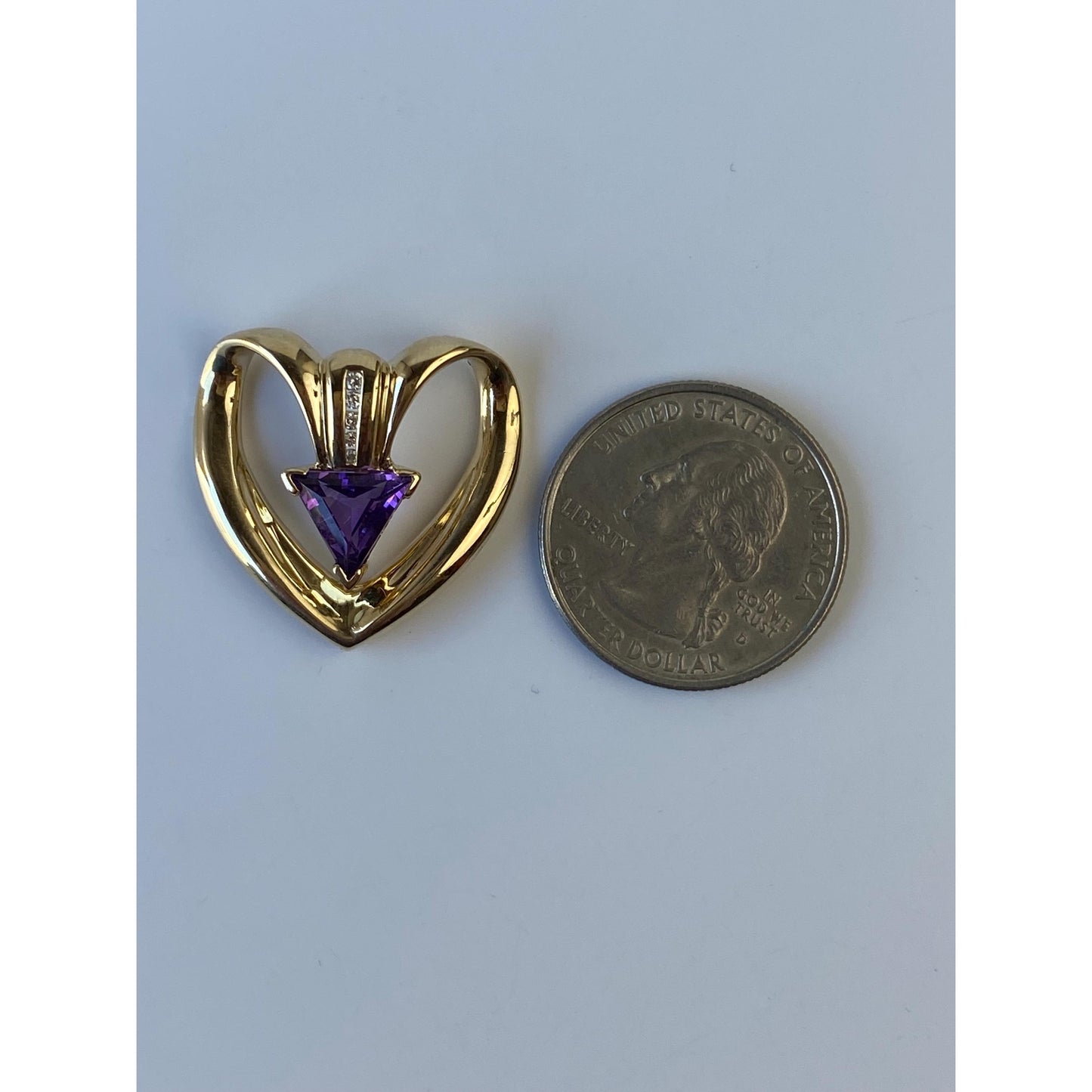 Vintage Solid 14k Yellow Gold Diamond Amethyst Slide Charm