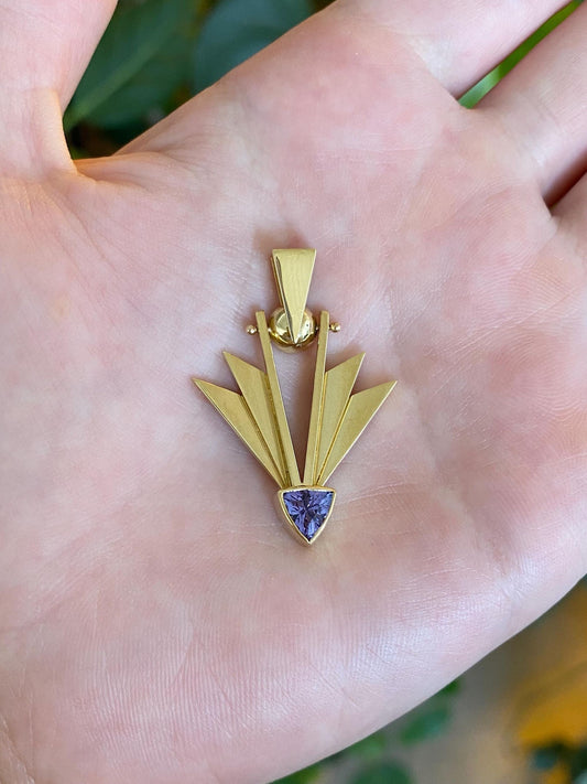 Solid 18k Yellow Gold Deco Design Tanzanite Charm