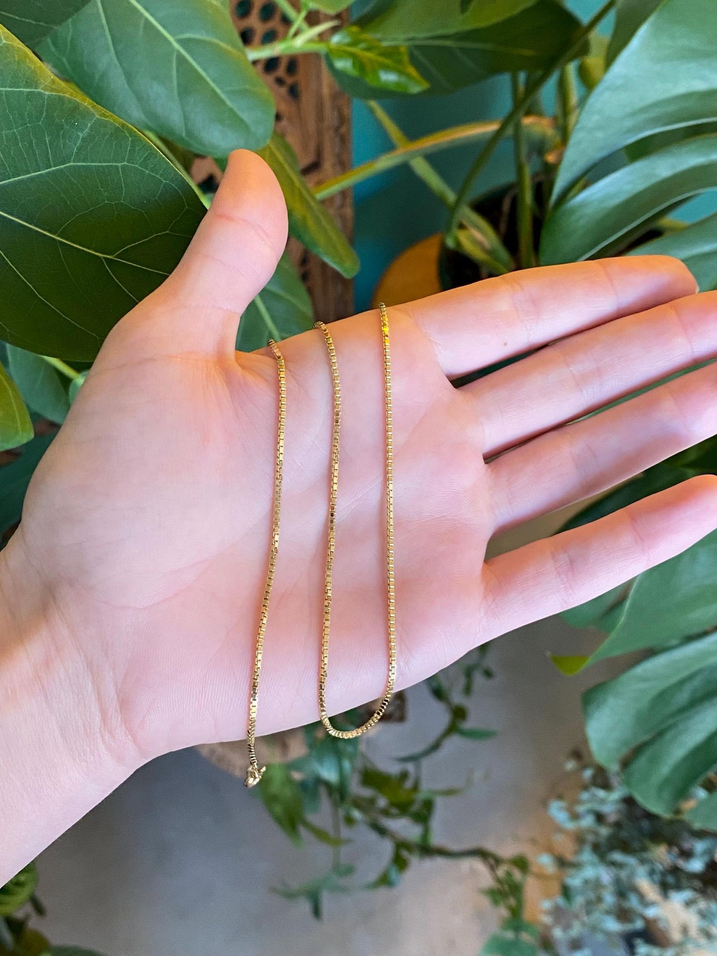 Vintage Solid 14k Yellow Gold Box Chain Necklace - 16.25 inches