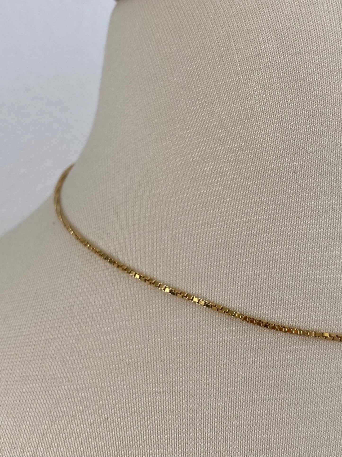 Vintage Solid 14k Yellow Gold Box Chain Necklace - 16.25 inches