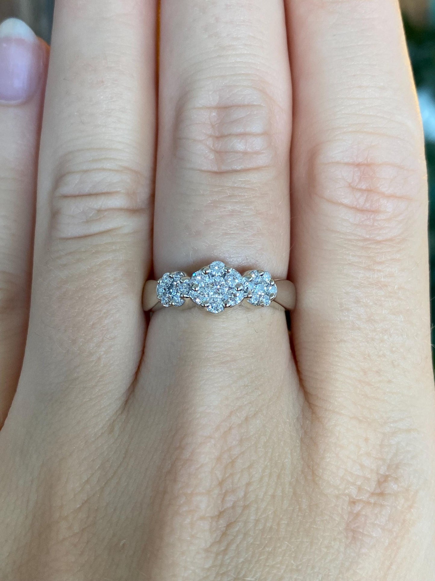 Vintage Solid 14k White Gold Diamond Cluster Flower Ring - Size 7