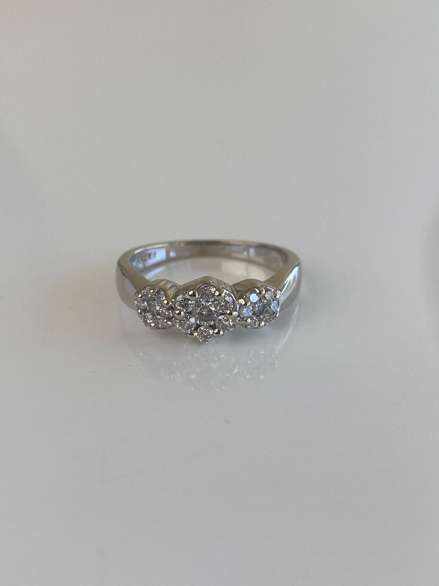 Vintage Solid 14k White Gold Diamond Cluster Flower Ring - Size 7