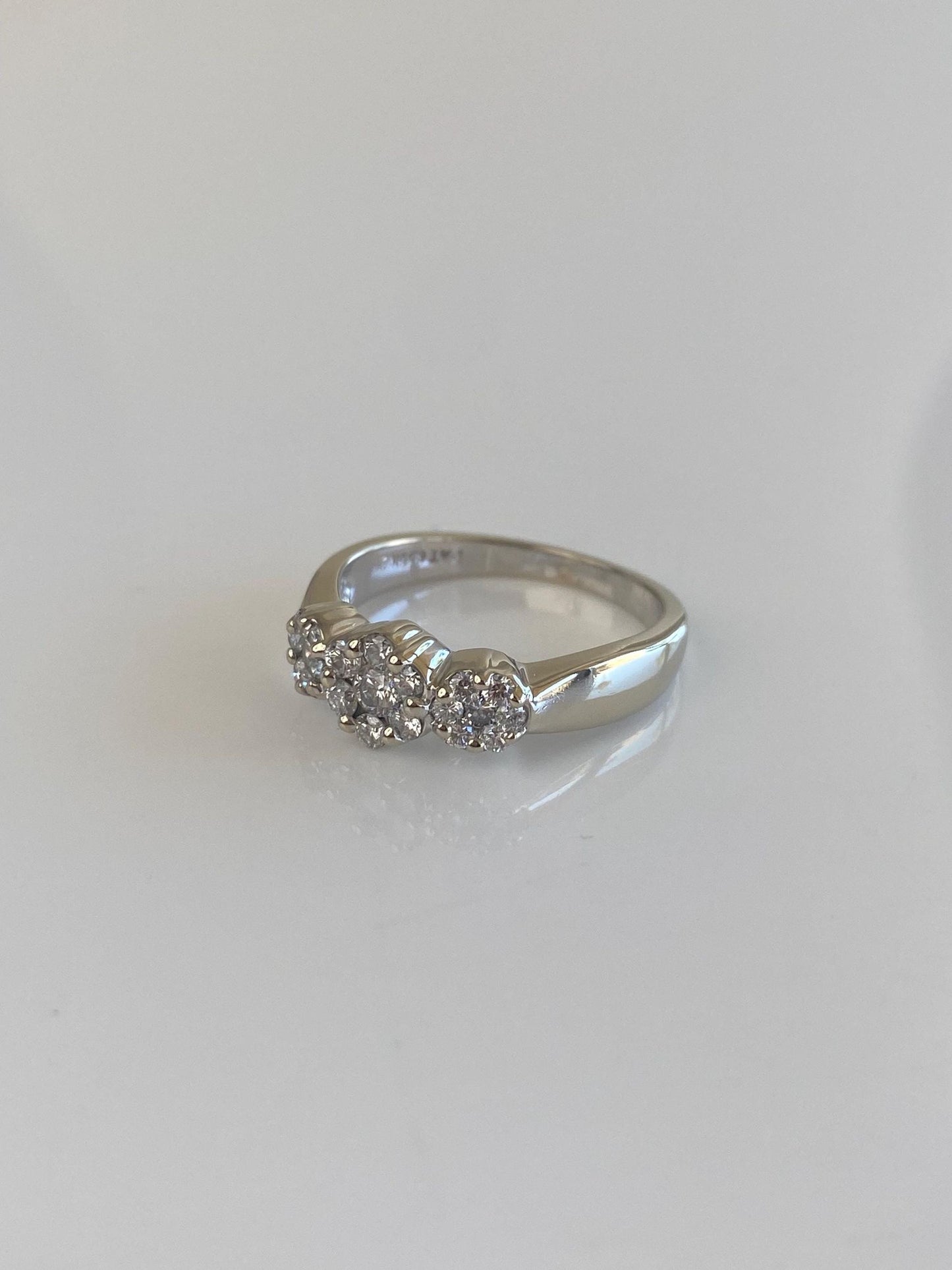 Vintage Solid 14k White Gold Diamond Cluster Flower Ring - Size 7