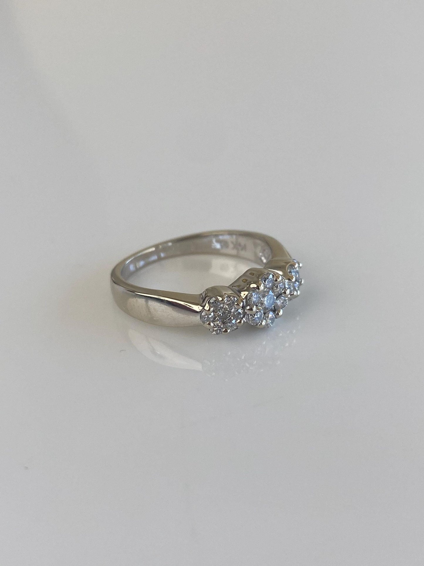 Vintage Solid 14k White Gold Diamond Cluster Flower Ring - Size 7