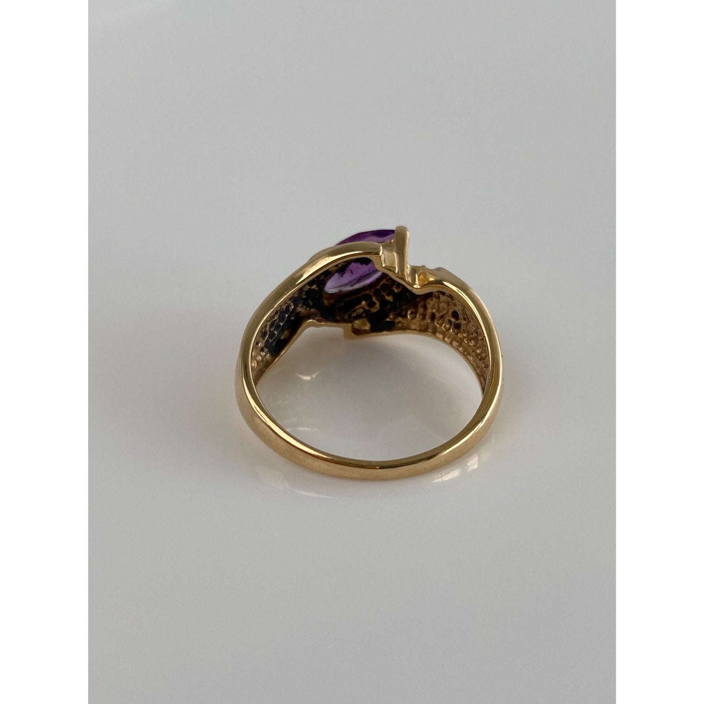Vintage Solid 14k White & Yellow Gold Diamond Amethyst Ring - Size 7.5