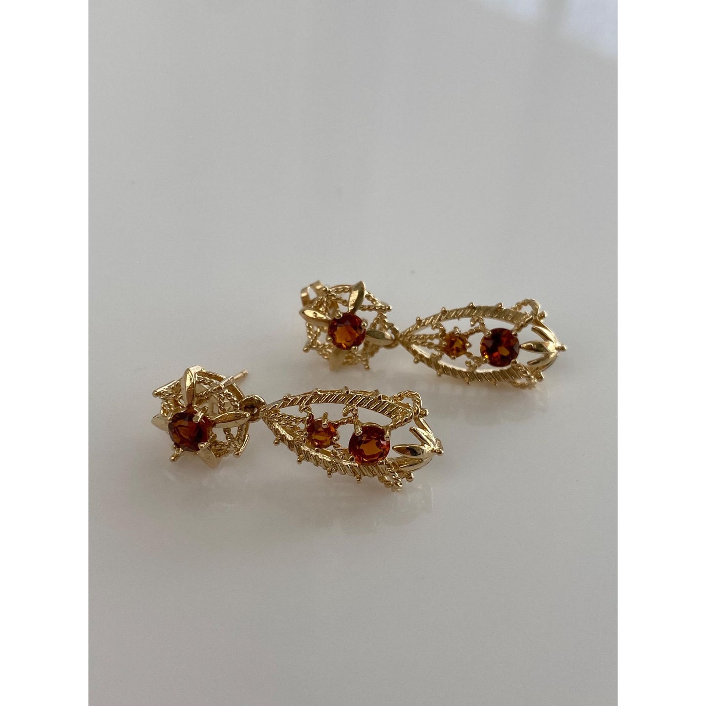 Solid 14k Yellow Gold Citrine Dangle Stud Earrings