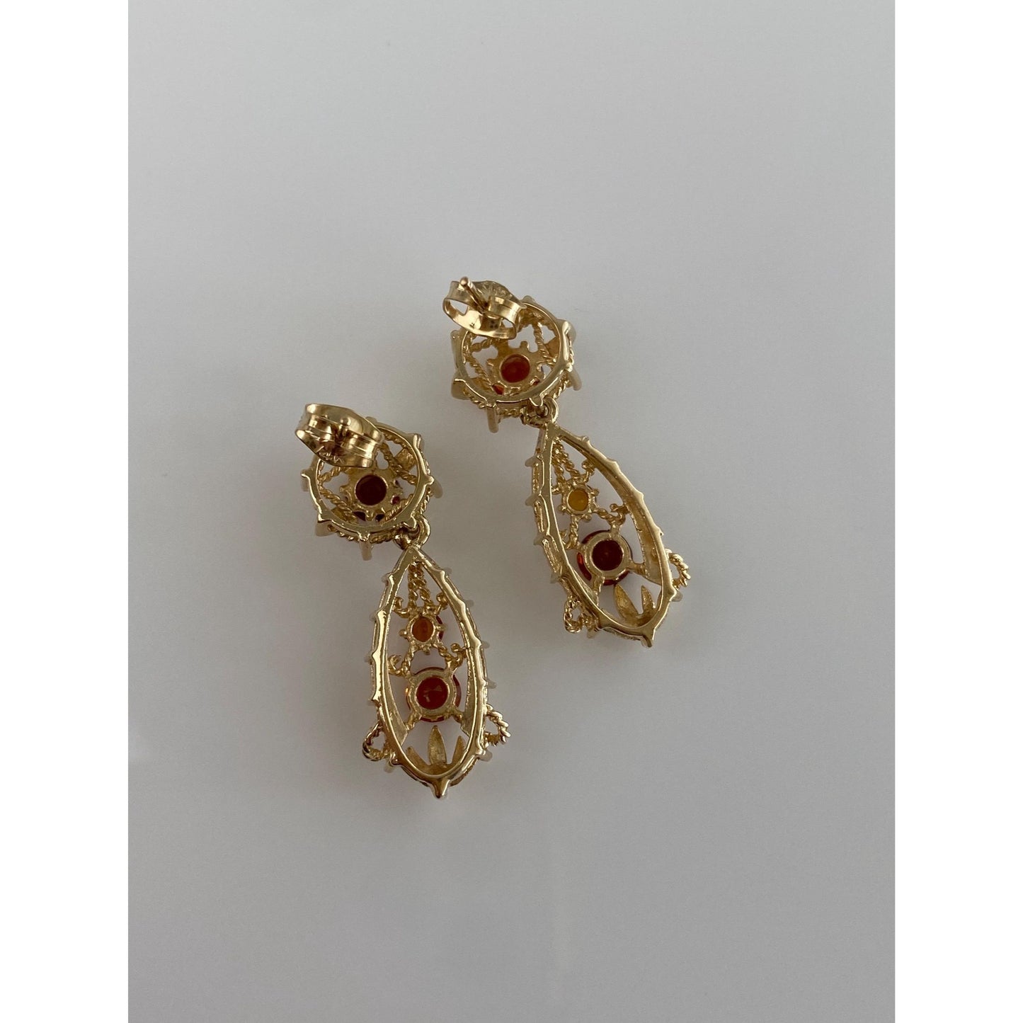 Solid 14k Yellow Gold Citrine Dangle Stud Earrings