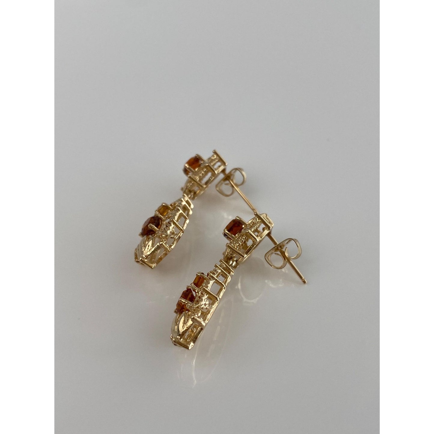 Solid 14k Yellow Gold Citrine Dangle Stud Earrings