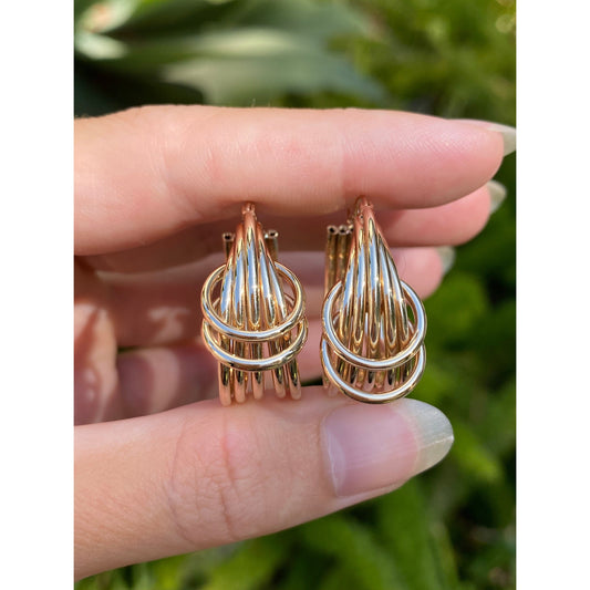 Vintage 14k Yellow Gold Layered Circle Hoop Earrings