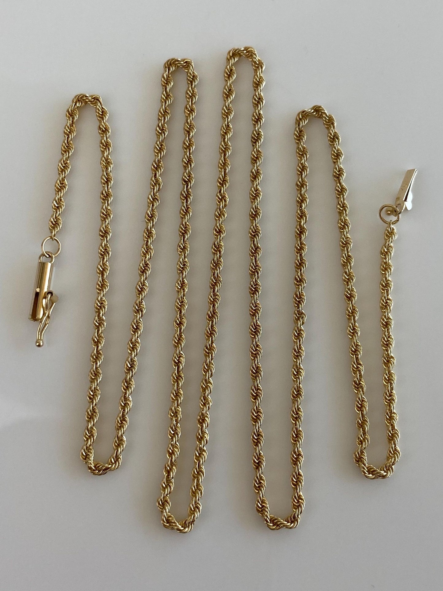 Vintage Solid 14k Yellow Gold Rope Chain Necklace - 21.25 inches