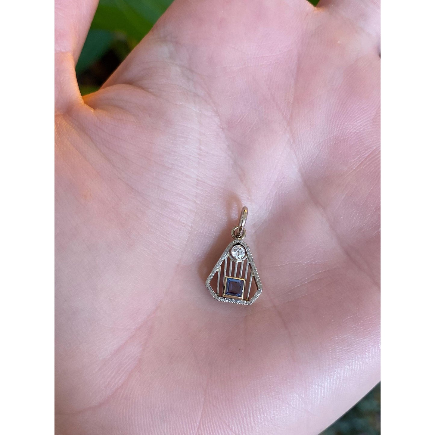 Vintage Solid 14k White Gold Diamond Light Blue Sapphire Art Deco Stick Pin Conversion Charm