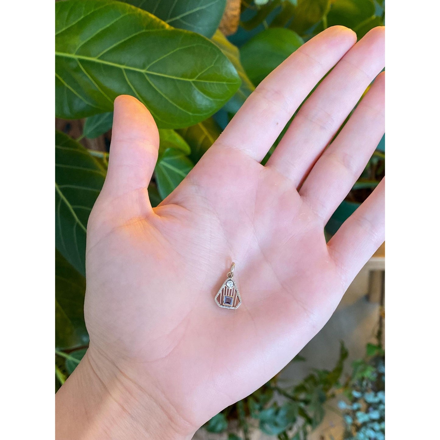 Vintage Solid 14k White Gold Diamond Light Blue Sapphire Art Deco Stick Pin Conversion Charm