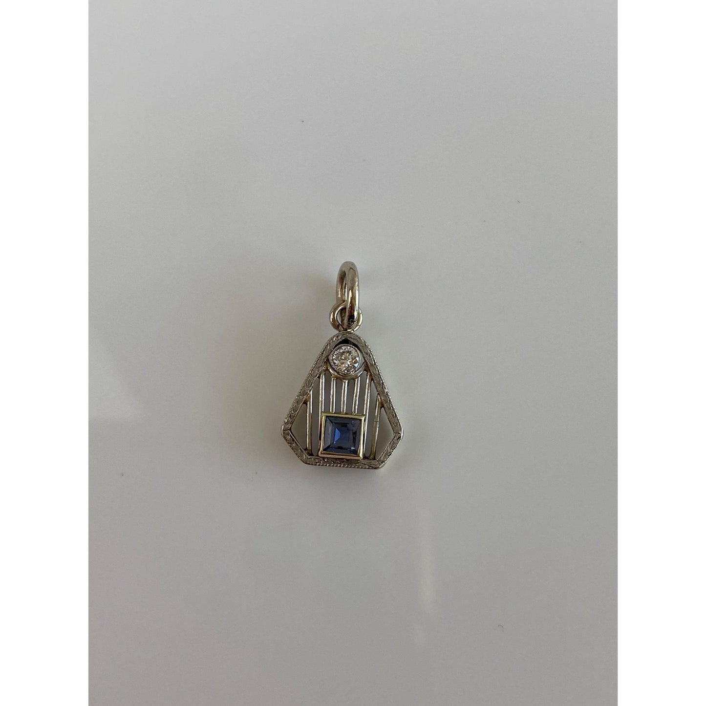 Vintage Solid 14k White Gold Diamond Light Blue Sapphire Art Deco Stick Pin Conversion Charm