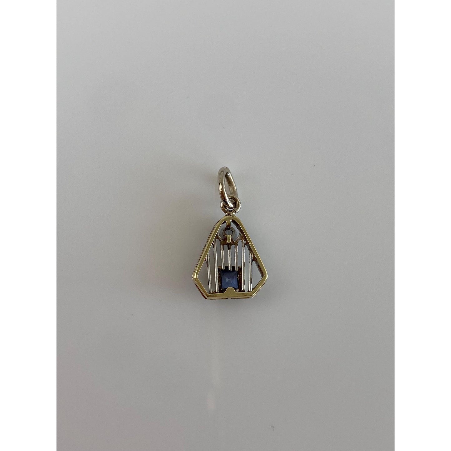 Vintage Solid 14k White Gold Diamond Light Blue Sapphire Art Deco Stick Pin Conversion Charm