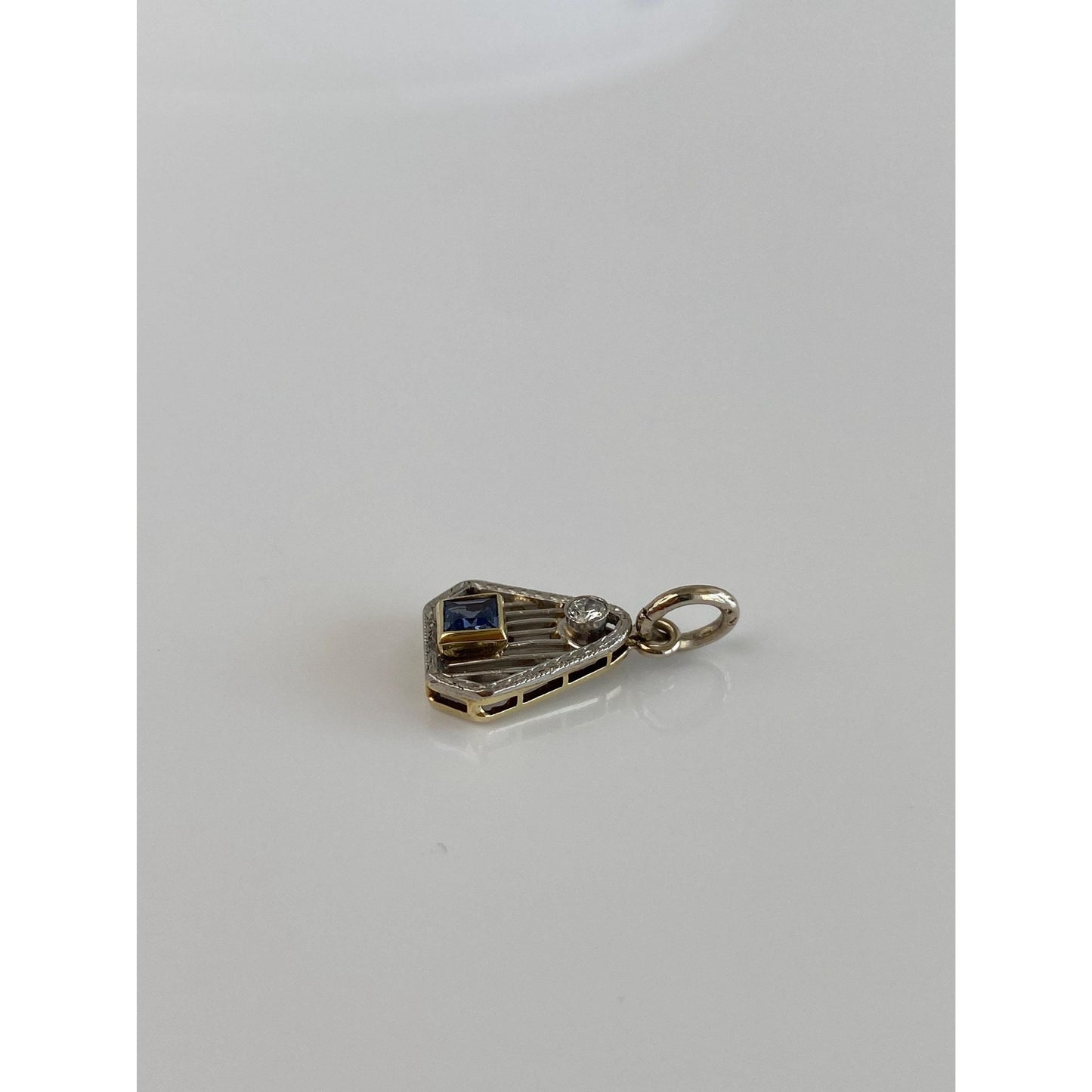 Vintage Solid 14k White Gold Diamond Light Blue Sapphire Art Deco Stick Pin Conversion Charm