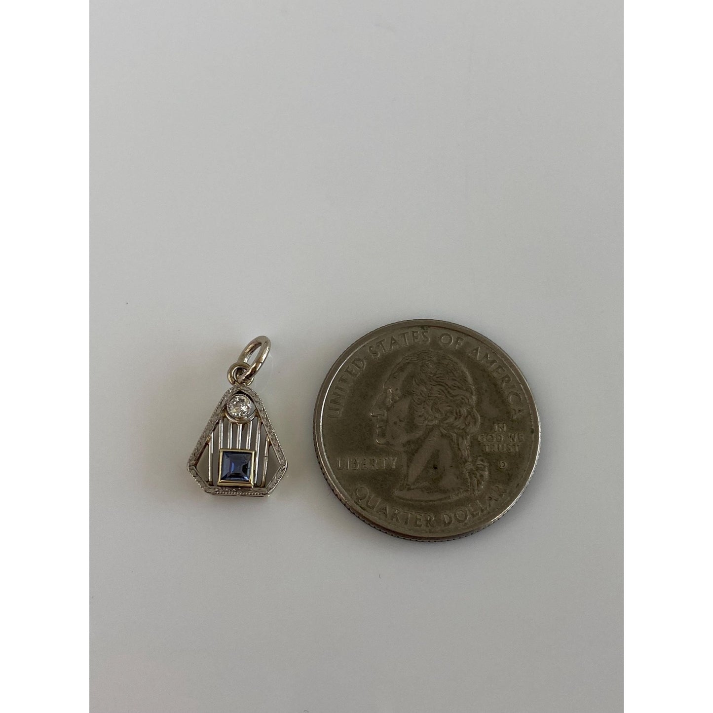 Vintage Solid 14k White Gold Diamond Light Blue Sapphire Art Deco Stick Pin Conversion Charm