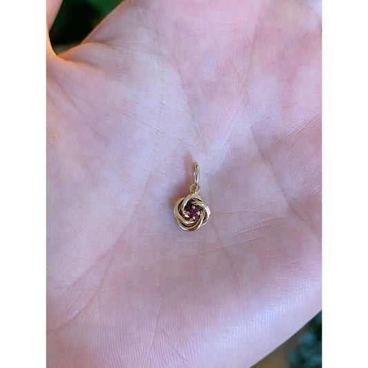 Vintage Solid 10k Yellow Gold Pink Spinel Knot Charm