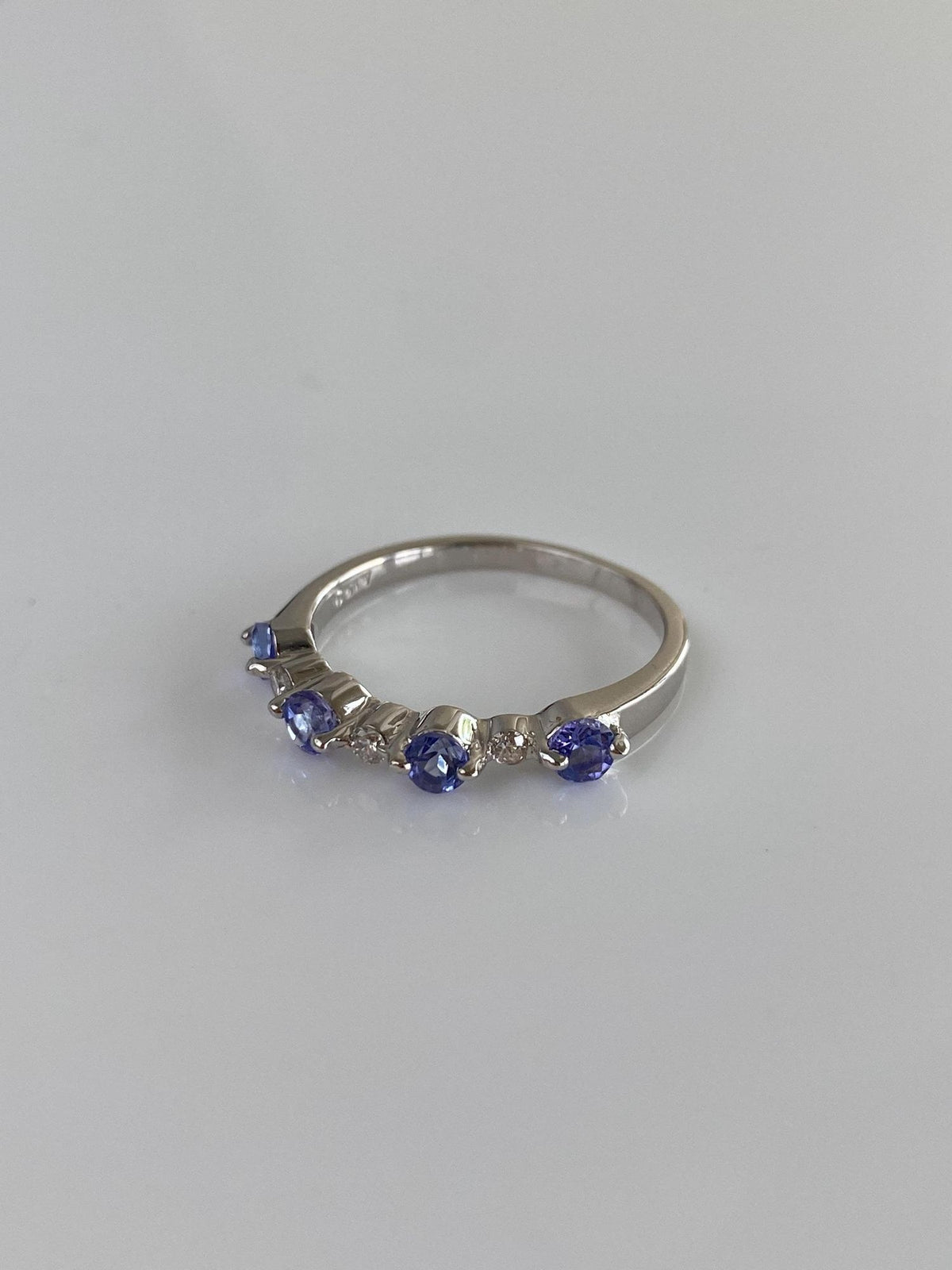 Vintage Solid 14k White Gold Diamond Tanzanite Row Ring Band - Size 6.5