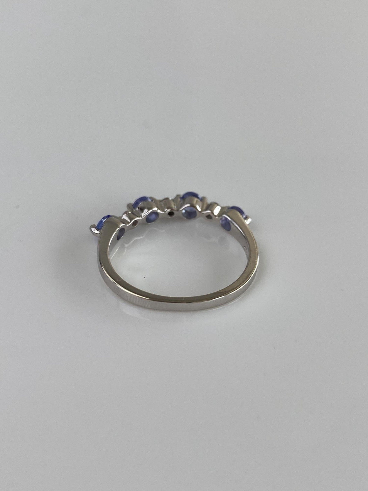 Vintage Solid 14k White Gold Diamond Tanzanite Row Ring Band - Size 6.5