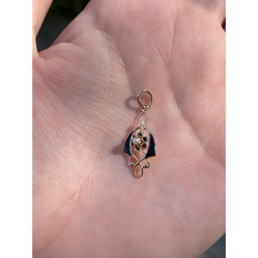 Vintage Solid 10k Yellow Gold Black Enamel Seed Pearl Stick Pin Conversion Charm